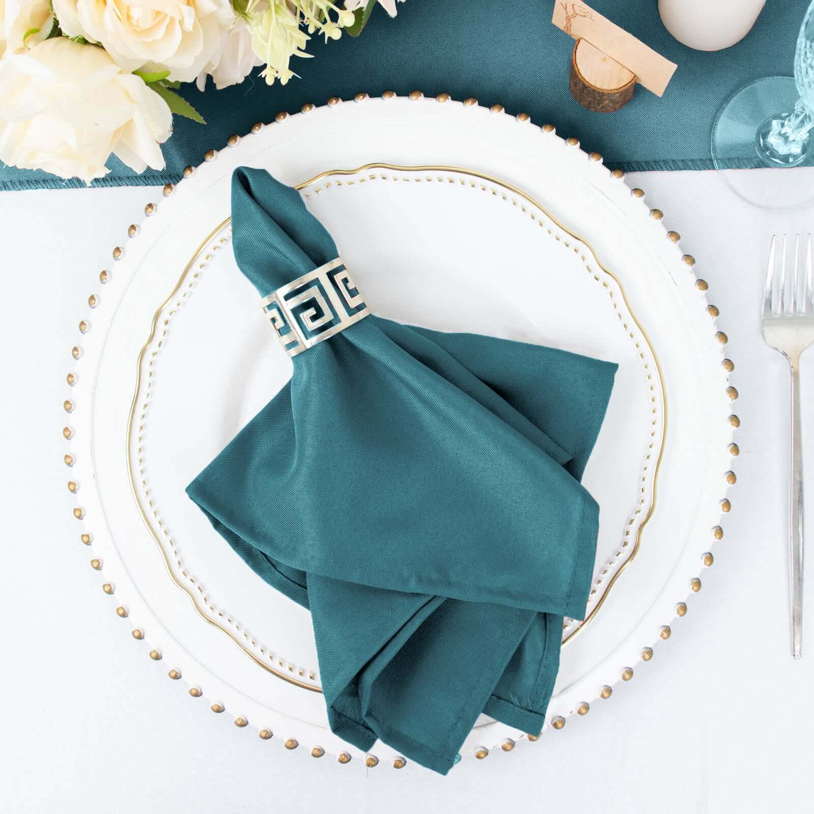 5 Pack Premium Polyester Napkins 17"x17" Peacock Teal - Wrinkle Resistant & Easy Care Cloth Napkins - Image 7