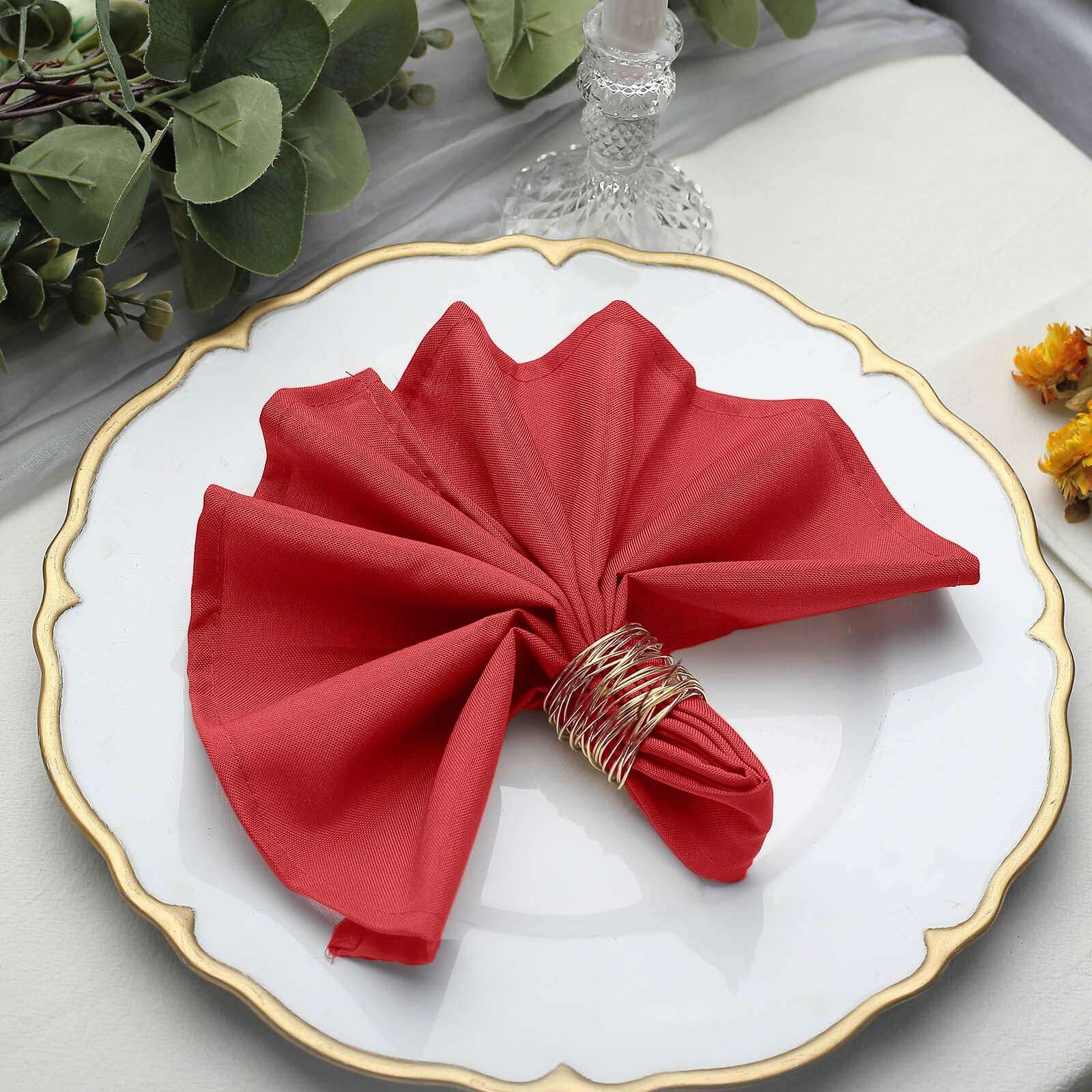 5 Pack Premium Polyester Napkins 17"x17" Red - Wrinkle Resistant & Easy Care Cloth Napkins - Image 2