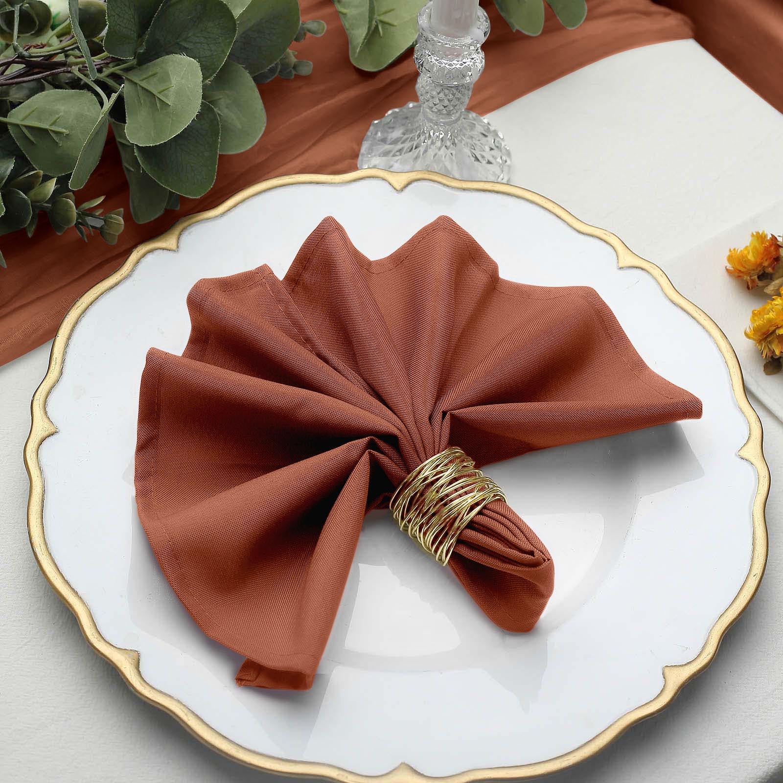 5 Pack Premium Polyester Napkins 17"x17" Terracotta (Rust) - Wrinkle Resistant & Easy Care Cloth Napkins - Image 6