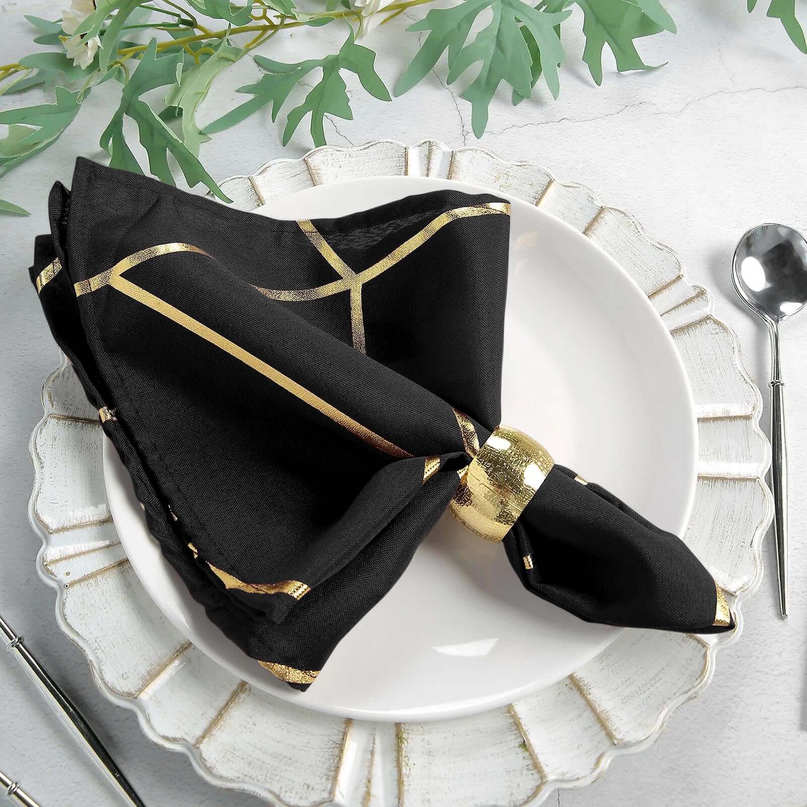 5 Pack Polyester Napkins 20"x20" Black with Gold Geometric Foil Pattern - Modern Reusable Cloth Napkins for Home, Restaurants & Events - Image 5