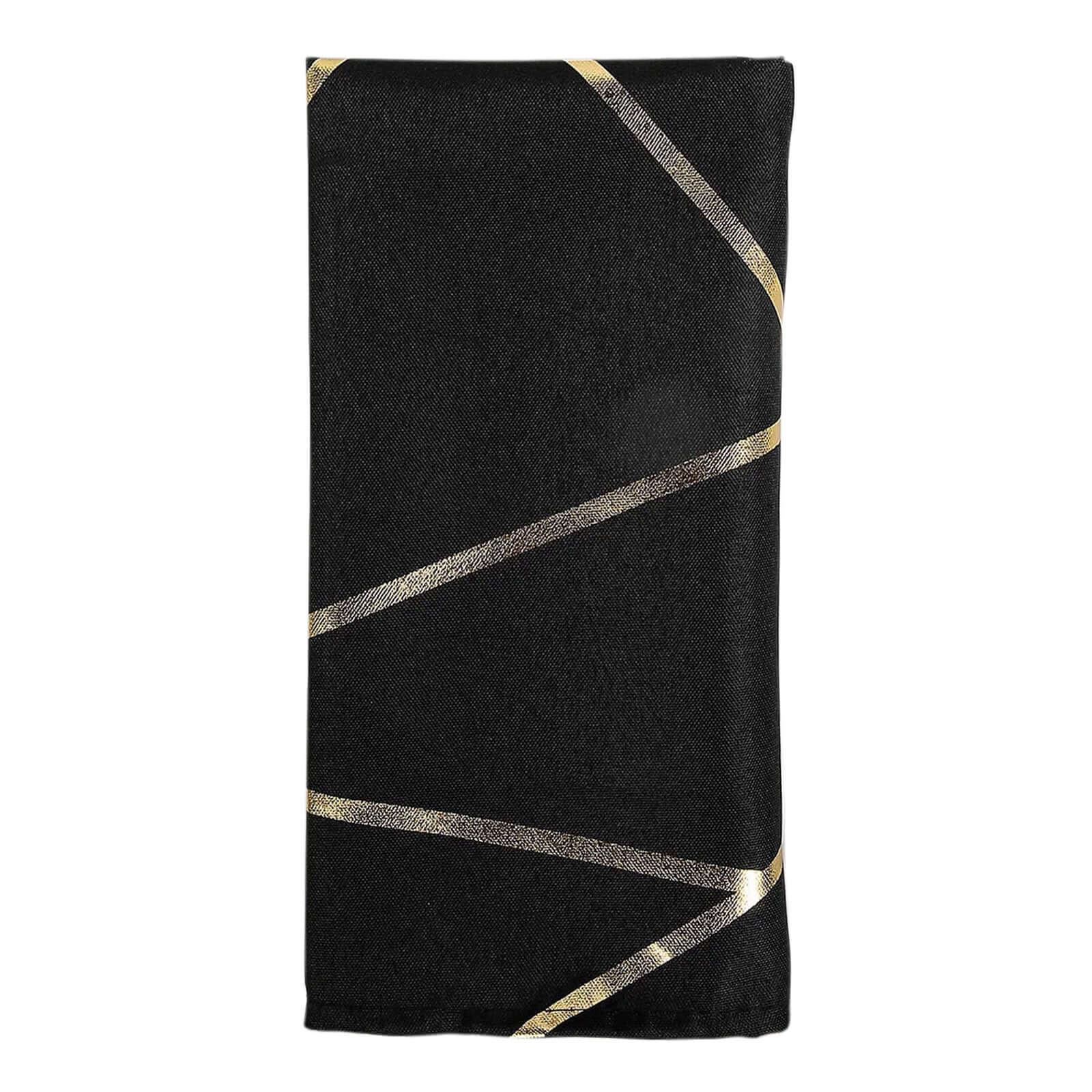 5 Pack Polyester Napkins 20"x20" Black with Gold Geometric Foil Pattern - Modern Reusable Cloth Napkins for Home, Restaurants & Events - Image 7