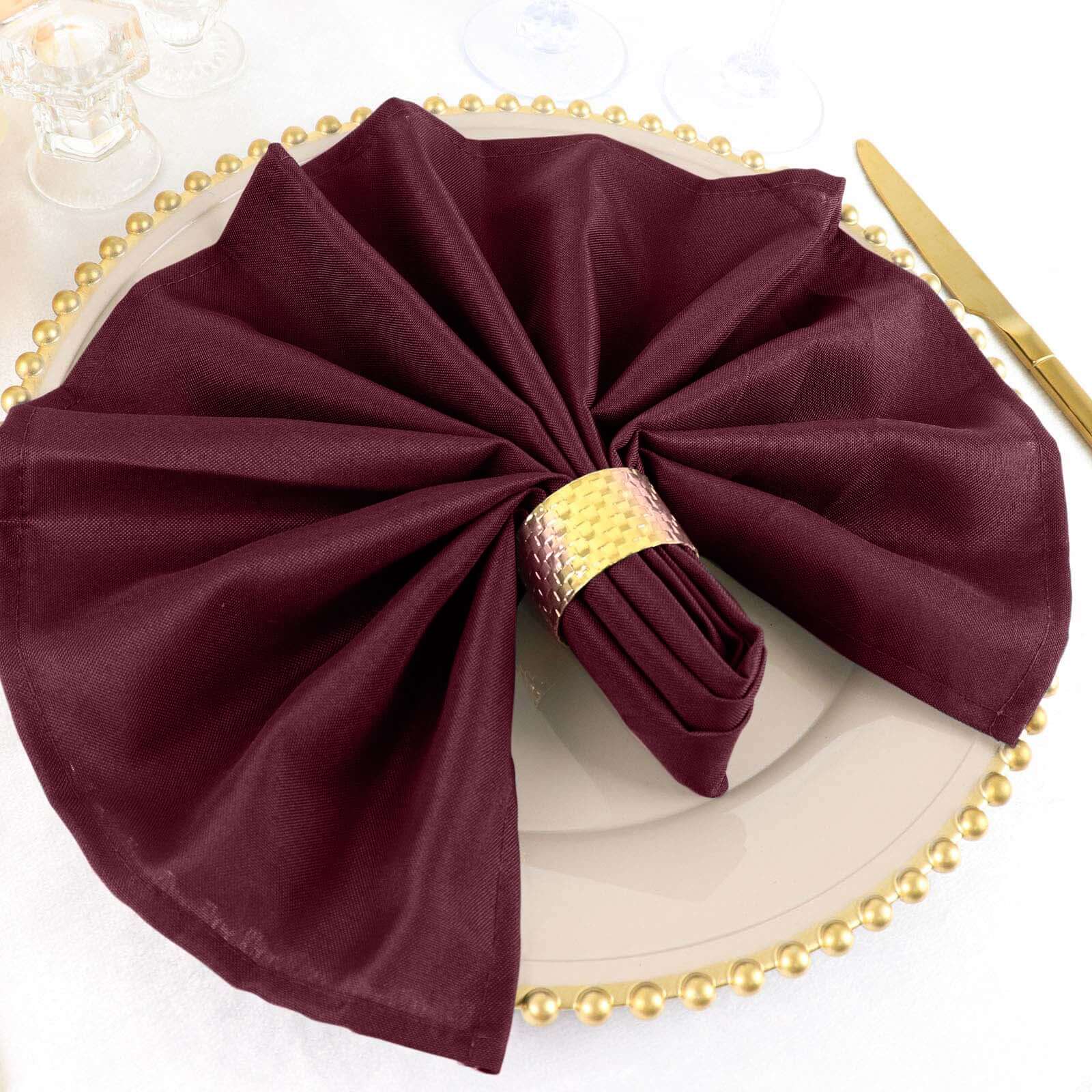 5 Pack Premium Polyester Napkins 20"x20" Burgundy - Durable & Wrinkle Resistant Dinner Napkins - Image 9