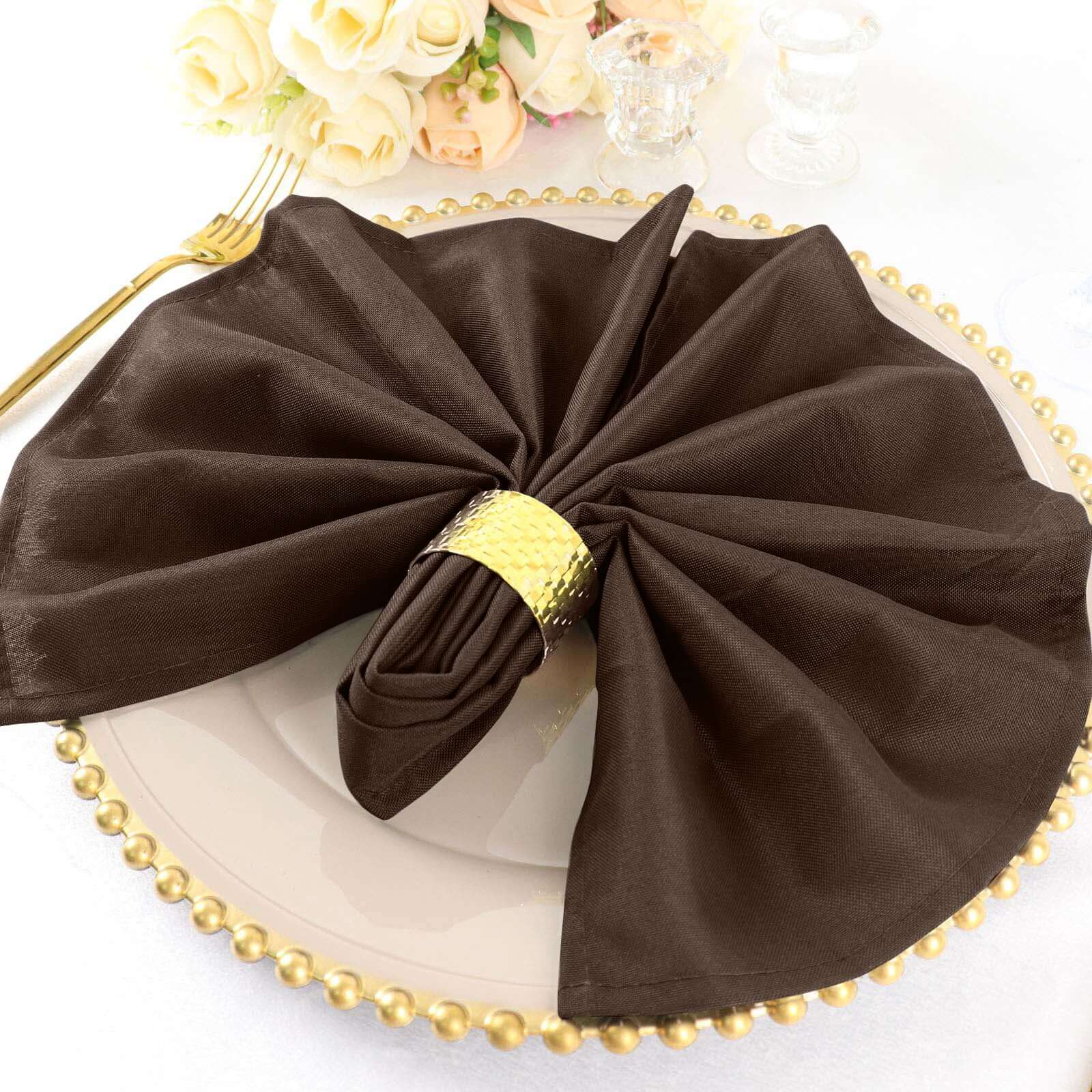 5 Pack Premium Polyester Napkins 20"x20" Chocolate - Durable & Wrinkle Resistant Dinner Napkins - Image 2