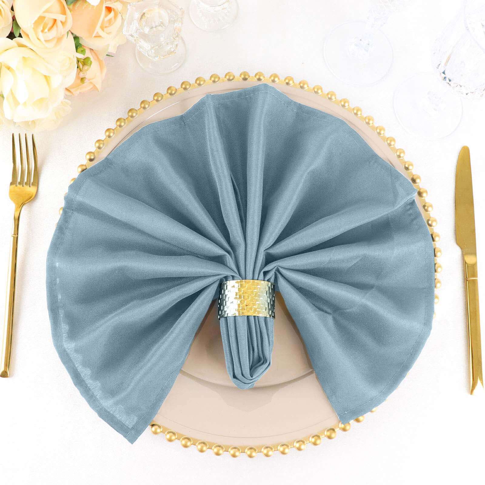 5 Pack Premium Polyester Napkins 20"x20" Dusty Blue - Durable & Wrinkle Resistant Dinner Napkins - Image 6