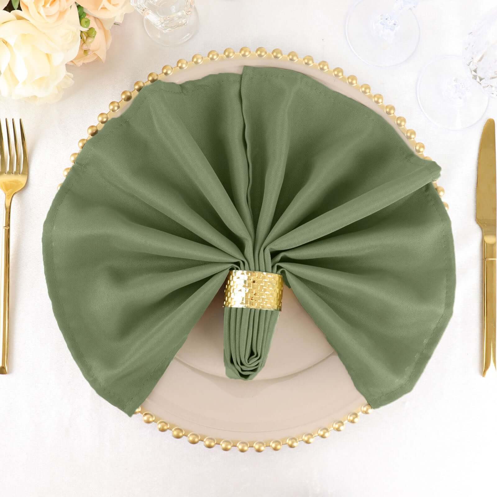 5 Pack Premium Polyester Napkins 20"x20" Dusty Sage Green - Durable & Wrinkle Resistant Dinner Napkins - Image 3
