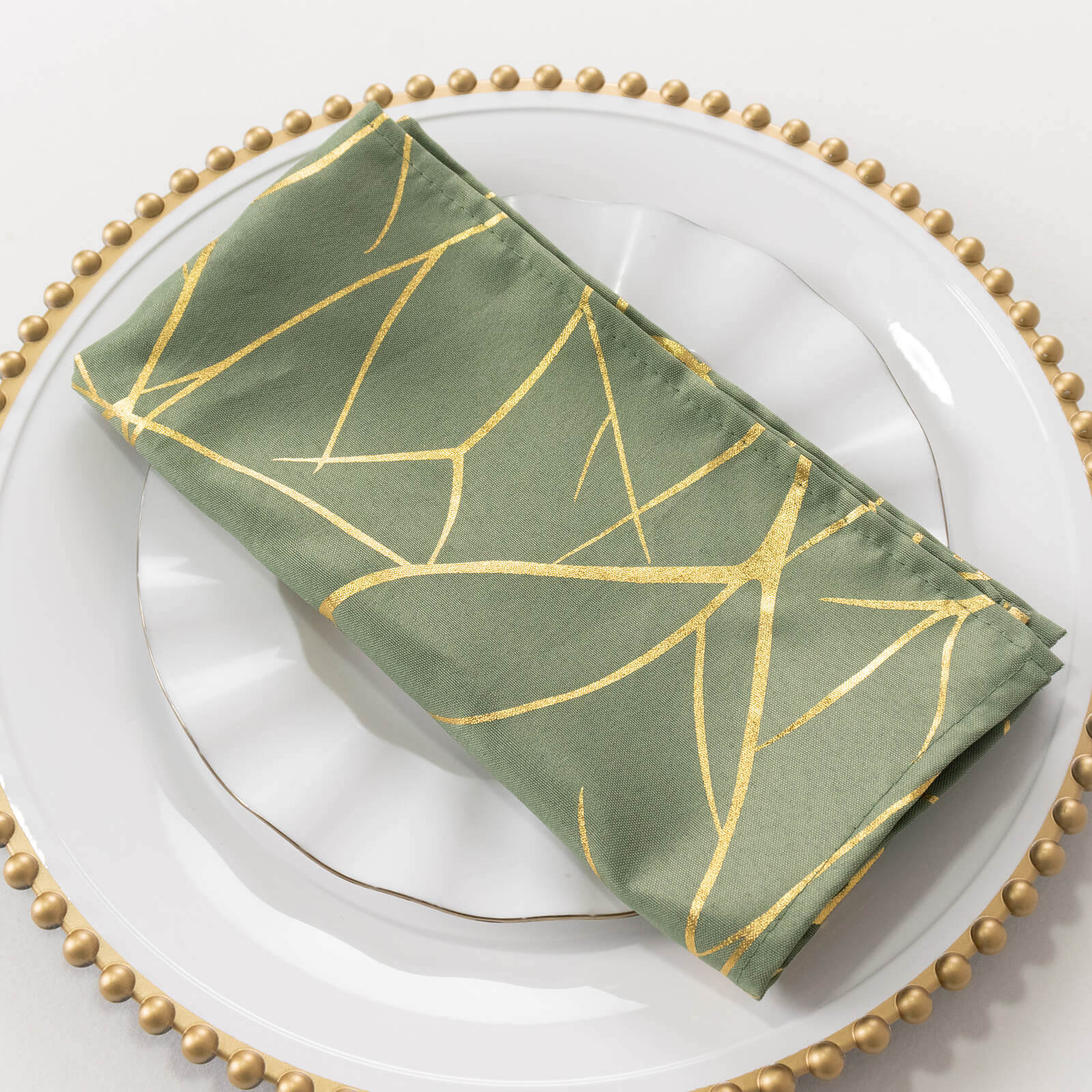5 Pack Polyester Napkins 20"x20" Dusty Sage Green with Gold Foil Tree Branch Pattern - Modern Washable Cloth Napkins for Formal & Casual Dining - Image 5