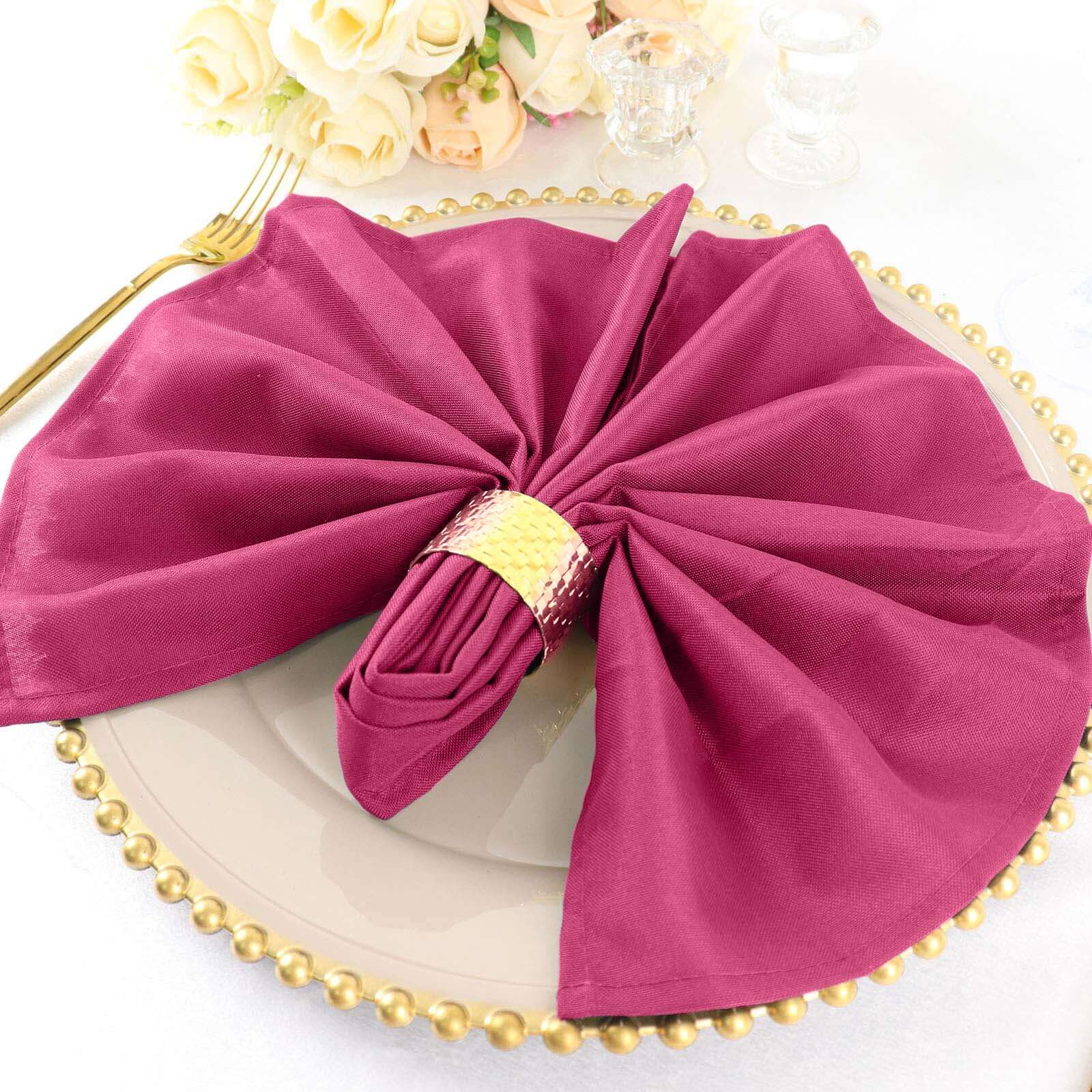 5 Pack Premium Polyester Napkins 20"x20" Fuchsia - Durable & Wrinkle Resistant Dinner Napkins - Image 6