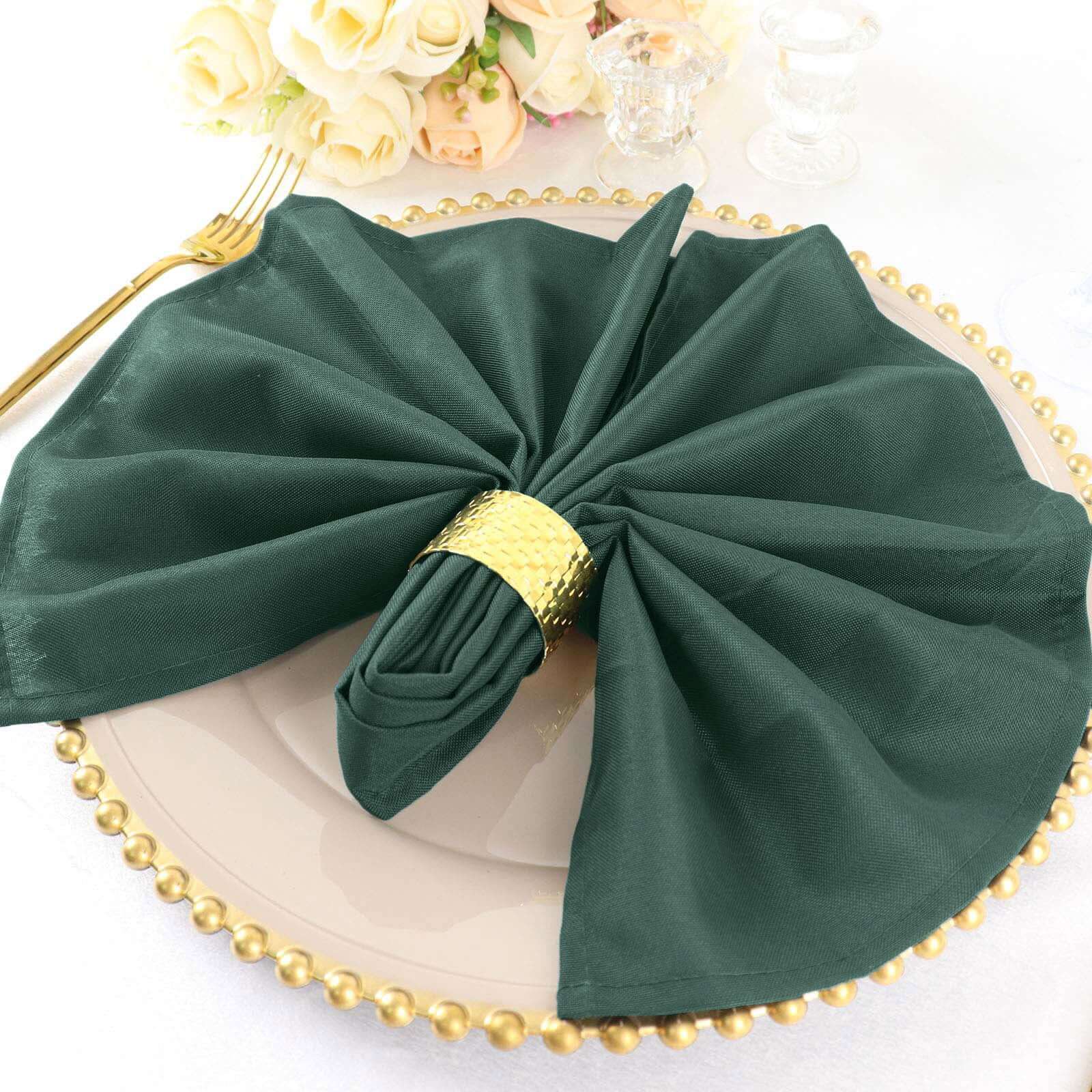 5 Pack Premium Polyester Napkins 20"x20" Hunter Emerald Green - Durable & Wrinkle Resistant Dinner Napkins - Image 2