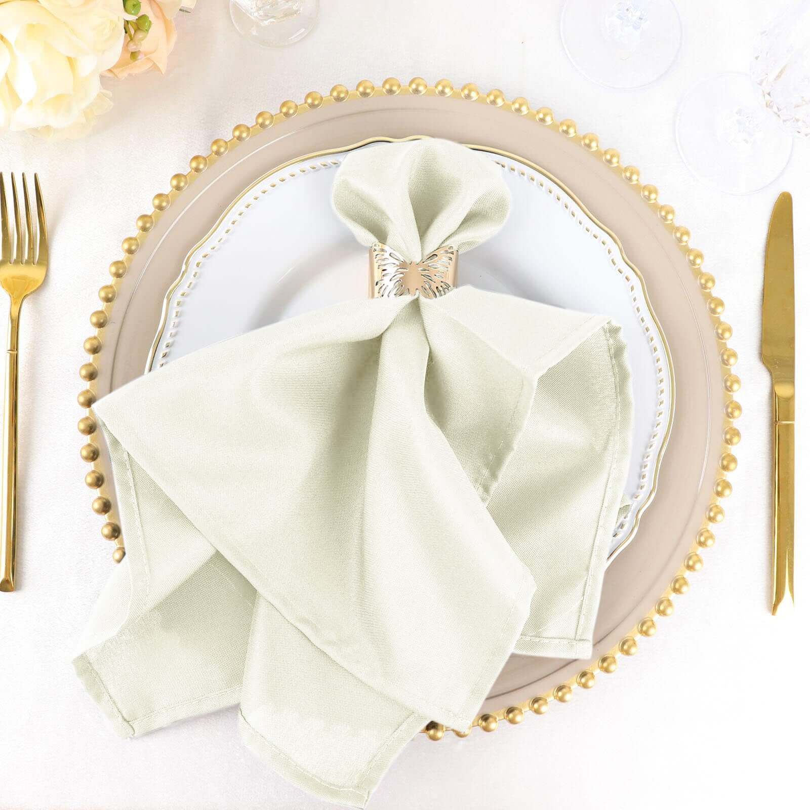 5 Pack Premium Polyester Napkins 20"x20" Ivory - Durable & Wrinkle Resistant Dinner Napkins