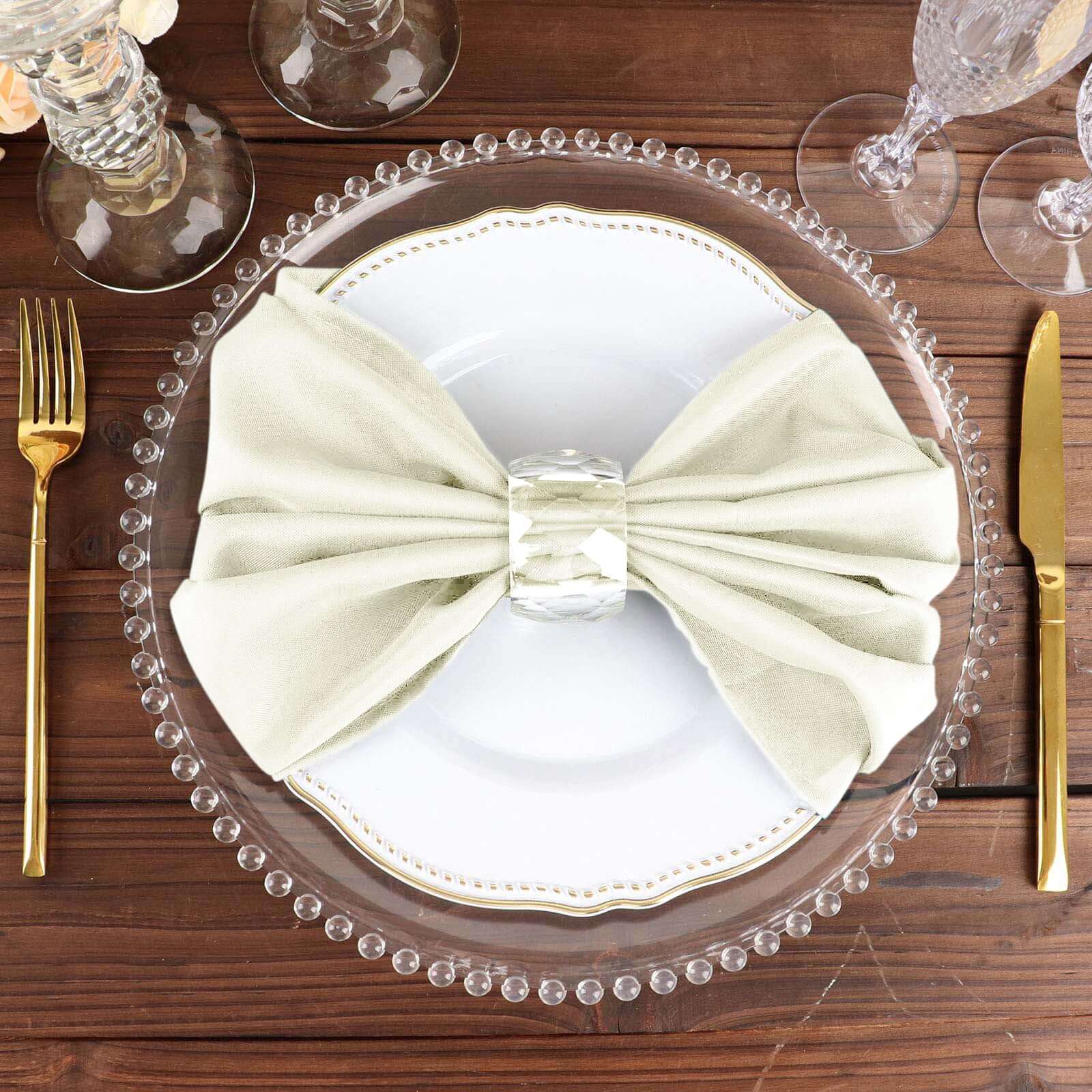 5 Pack Premium Polyester Napkins 20"x20" Ivory - Durable & Wrinkle Resistant Dinner Napkins - Image 6