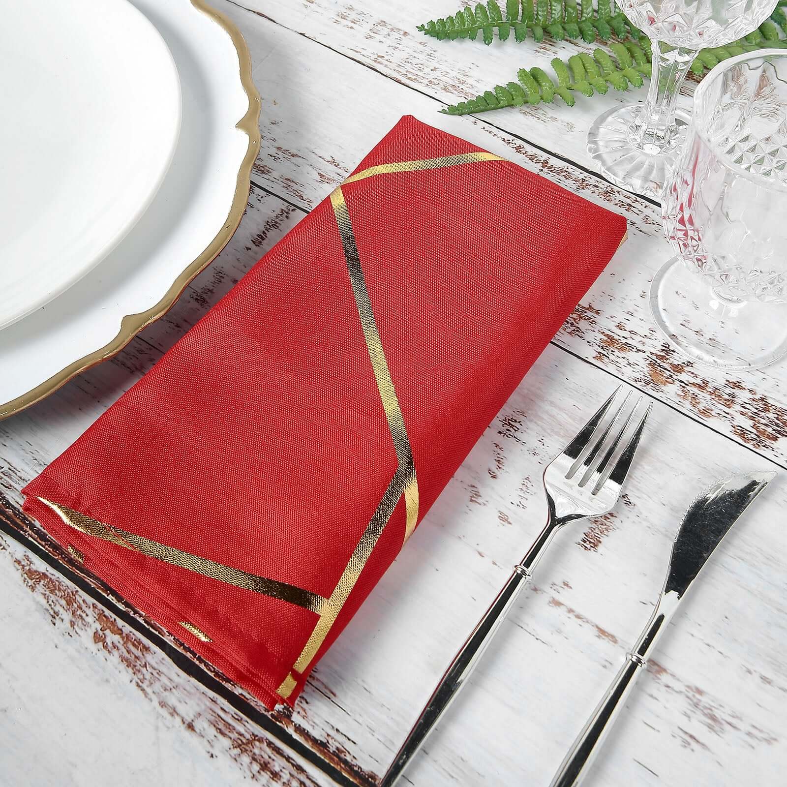 5 Pack Polyester Napkins 20"x20" Red with Gold Geometric Foil Pattern - Modern Reusable Cloth Napkins - Image 2