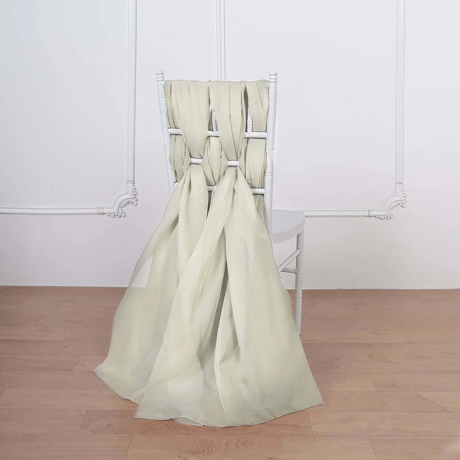 5 Pack Chiffon Chair Sashes 22"x78" Beige - Sheer Designer Chair Bows - Image 7