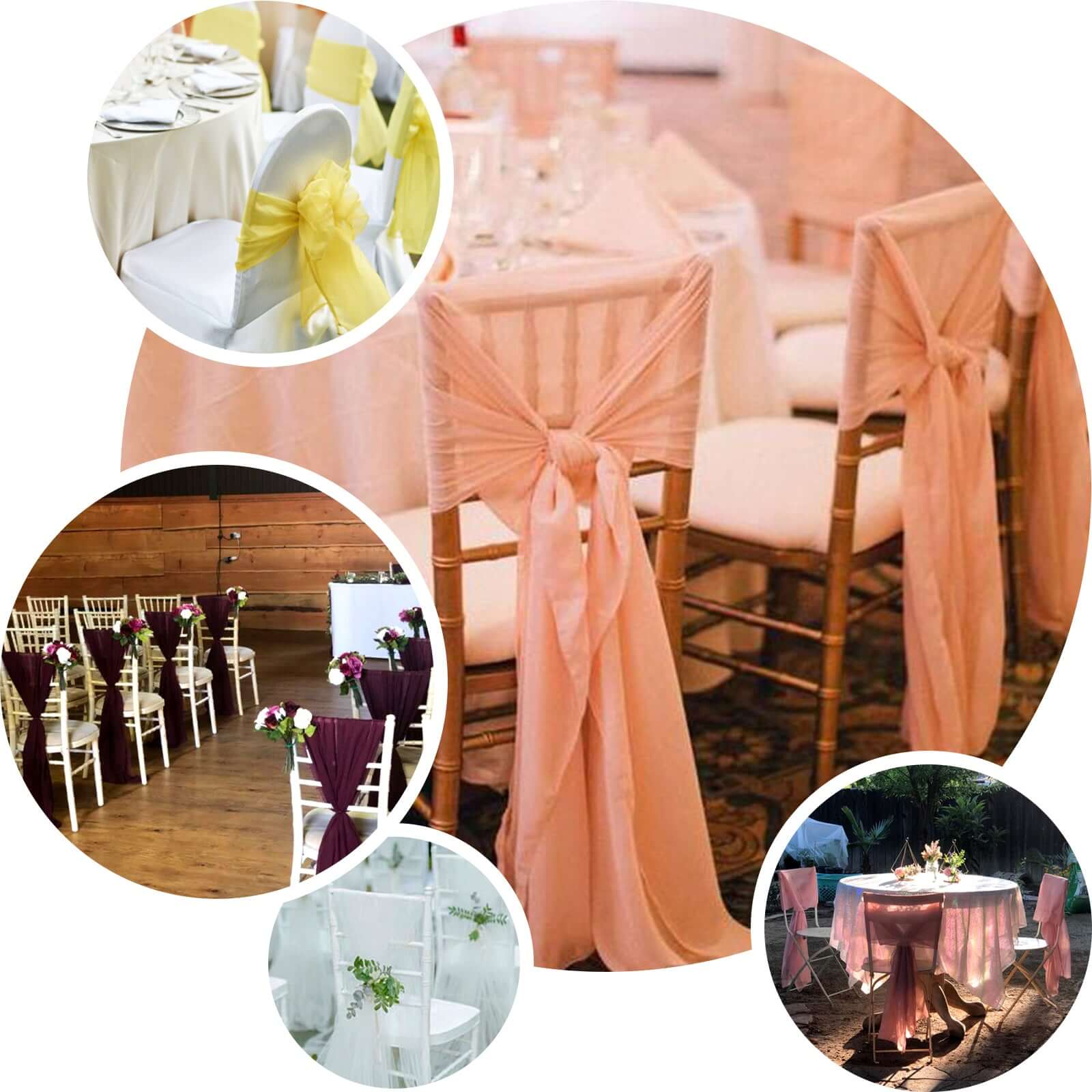 5 Pack Chiffon Chair Sashes 22"x78" Blush - Sheer Designer Chair Bows - Image 4