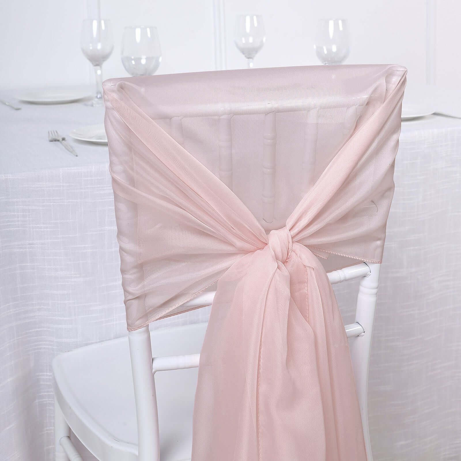 5 Pack Chiffon Chair Sashes 22"x78" Blush - Sheer Designer Chair Bows - Image 5