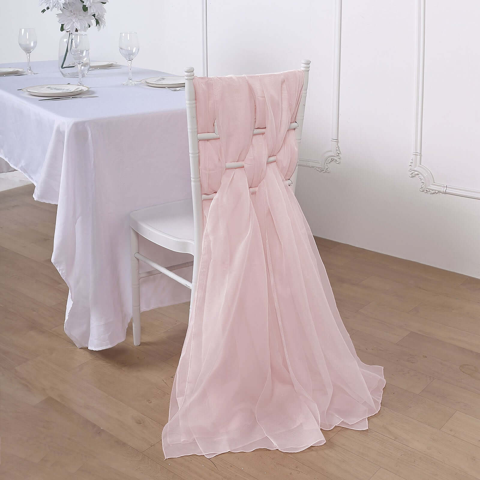 5 Pack Chiffon Chair Sashes 22"x78" Blush - Sheer Designer Chair Bows - Image 6