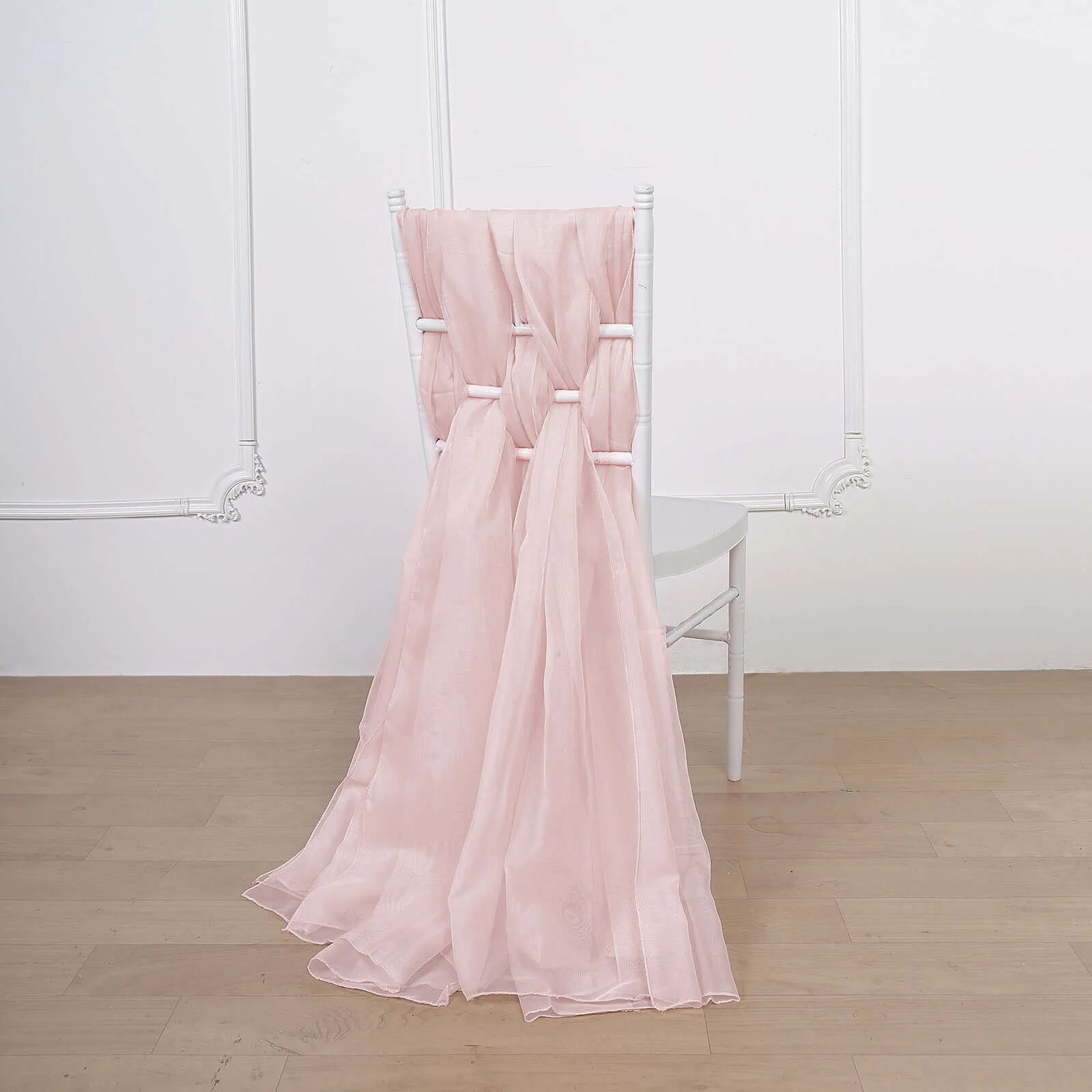 5 Pack Chiffon Chair Sashes 22"x78" Blush - Sheer Designer Chair Bows - Image 7