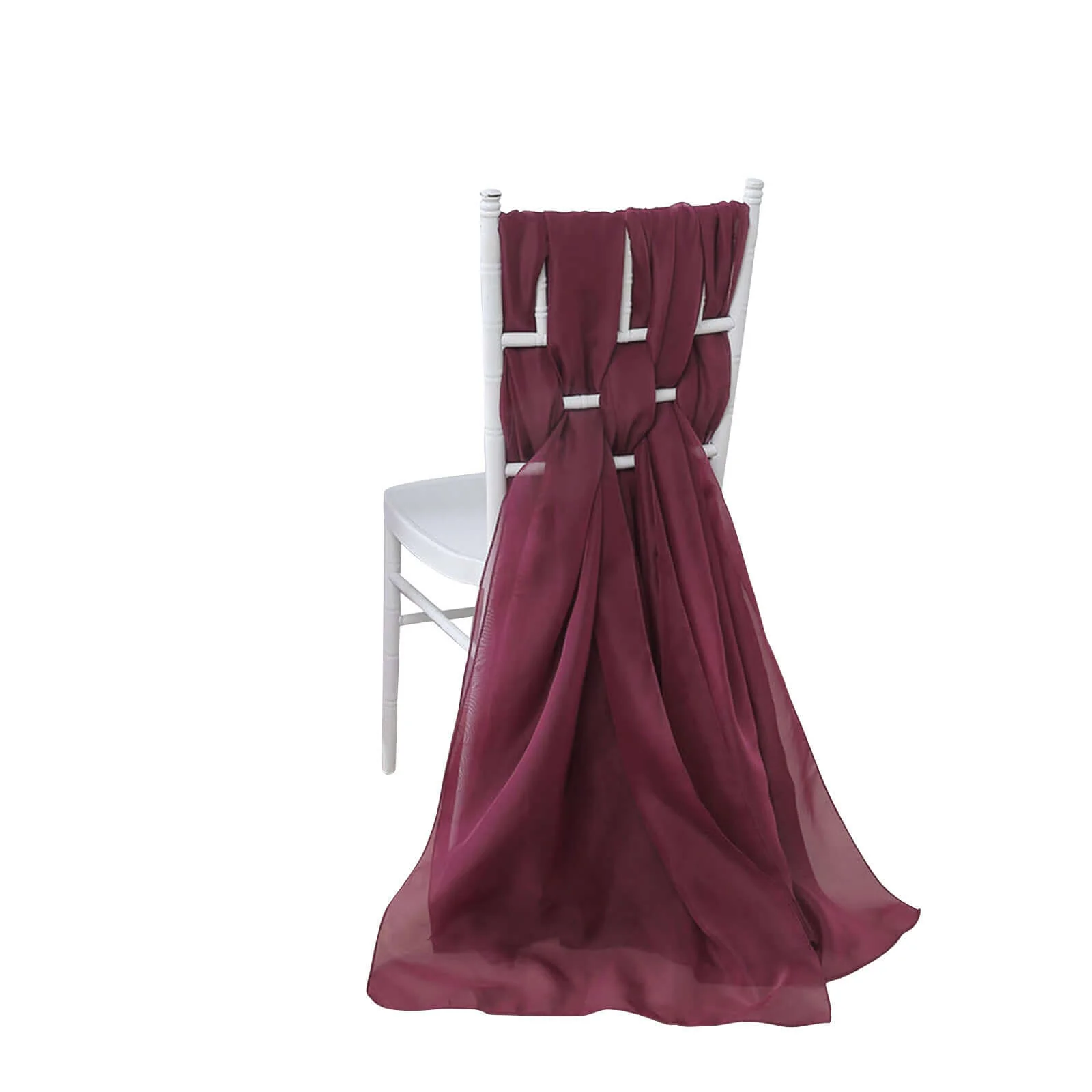 5 Pack Chiffon Chair Sashes 22"x78" Burgundy - Sheer Designer Chair Bows - Image 2