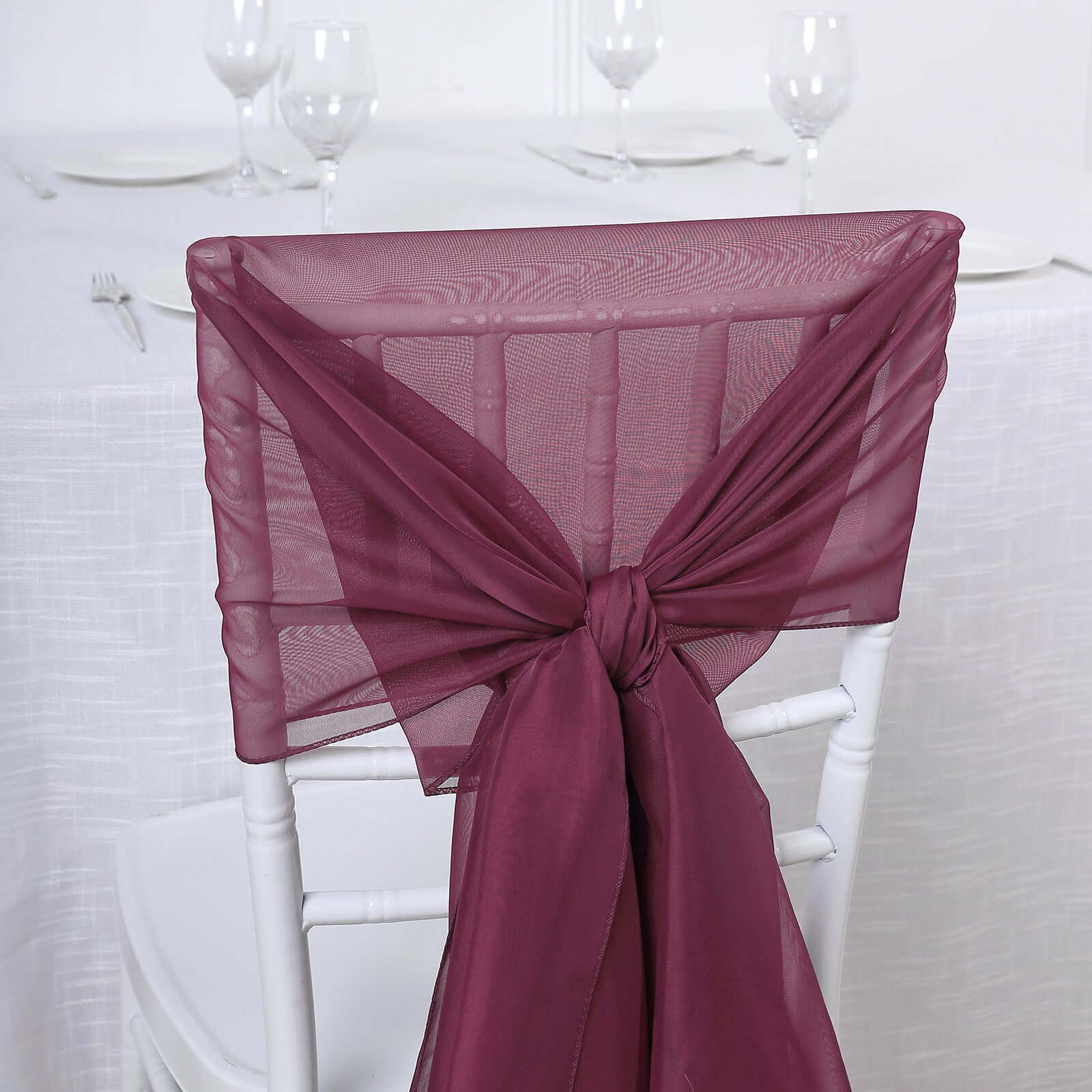 5 Pack Chiffon Chair Sashes 22"x78" Burgundy - Sheer Designer Chair Bows - Image 5
