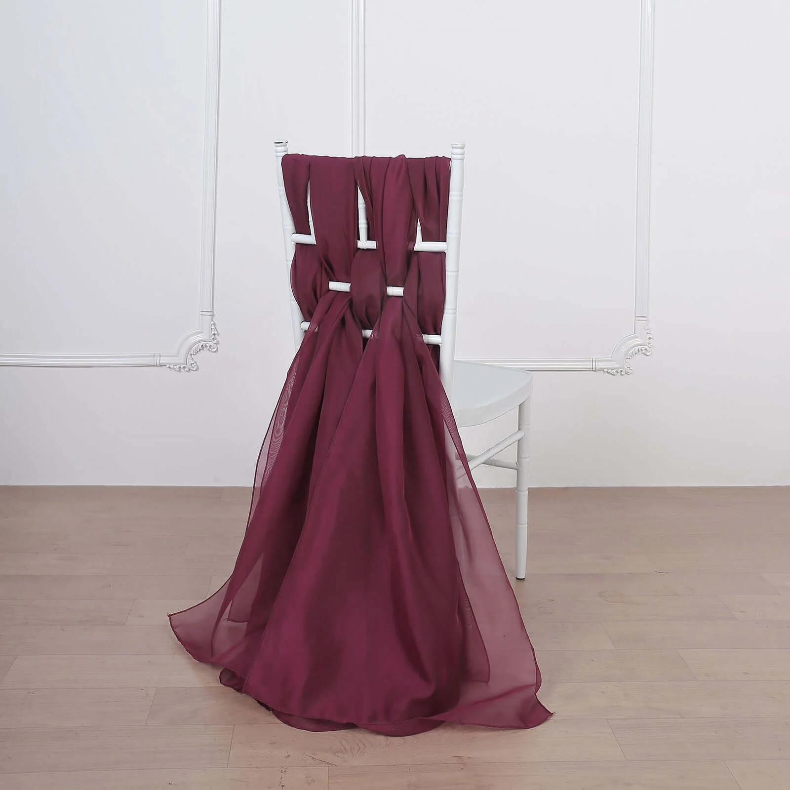 5 Pack Chiffon Chair Sashes 22"x78" Burgundy - Sheer Designer Chair Bows - Image 7