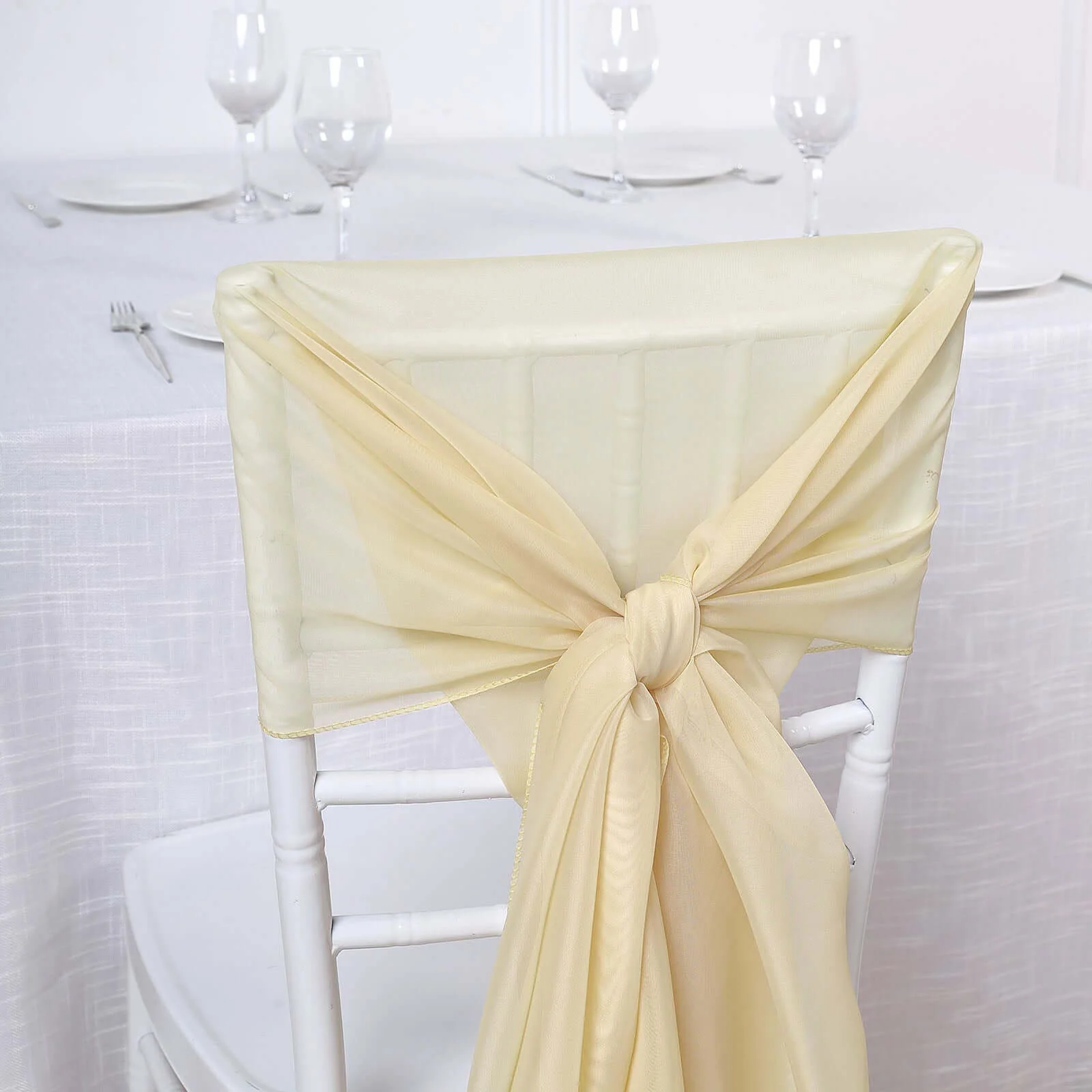 5 Pack Chiffon Chair Sashes 22"x78" Champagne - Sheer Designer Chair Bows - Image 5