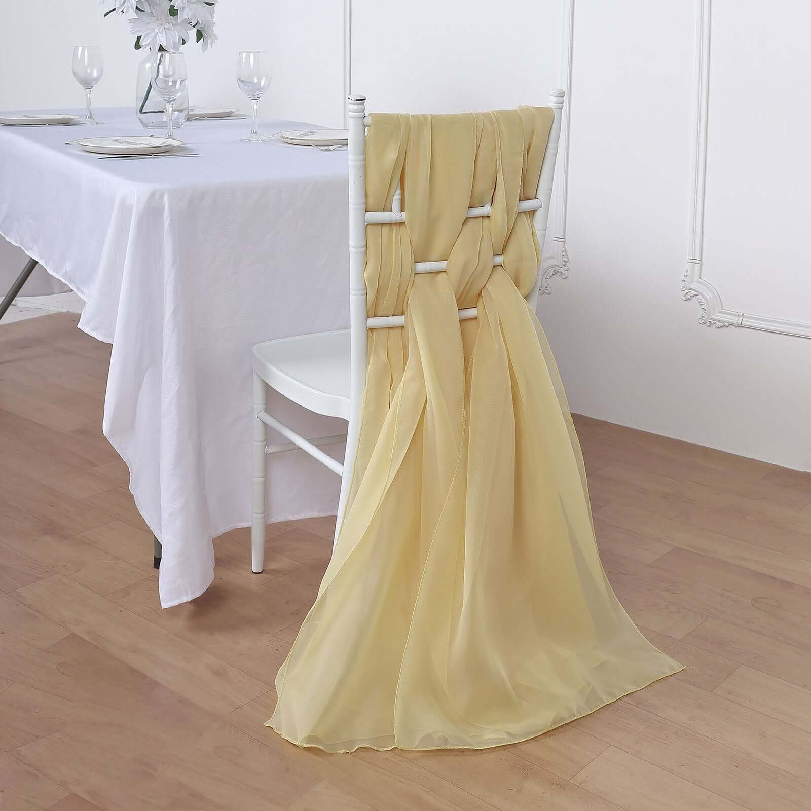 5 Pack Chiffon Chair Sashes 22"x78" Champagne - Sheer Designer Chair Bows - Image 6