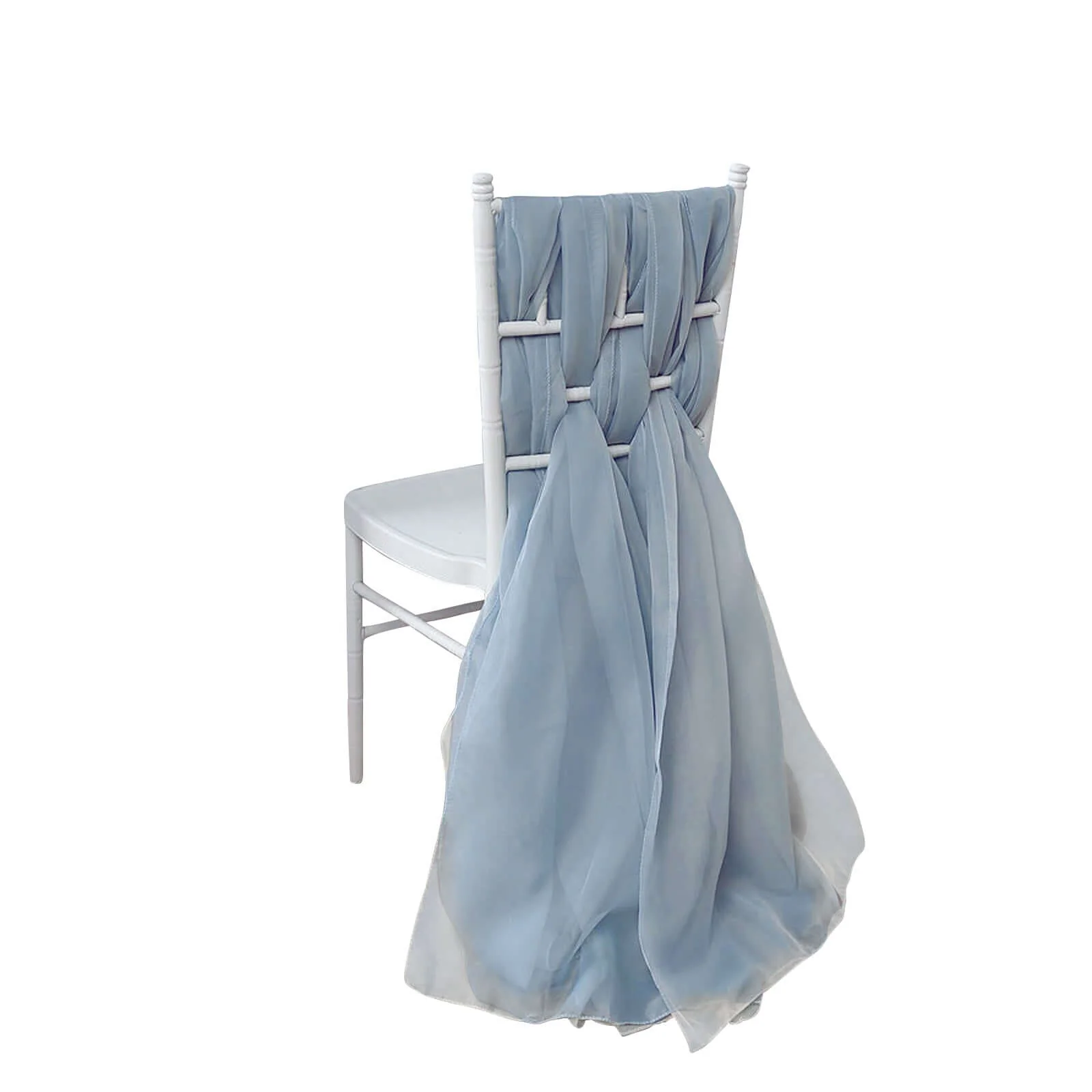 5 Pack Chiffon Chair Sashes 22"x78" Dusty Blue - Sheer Designer Chair Bows - Image 2