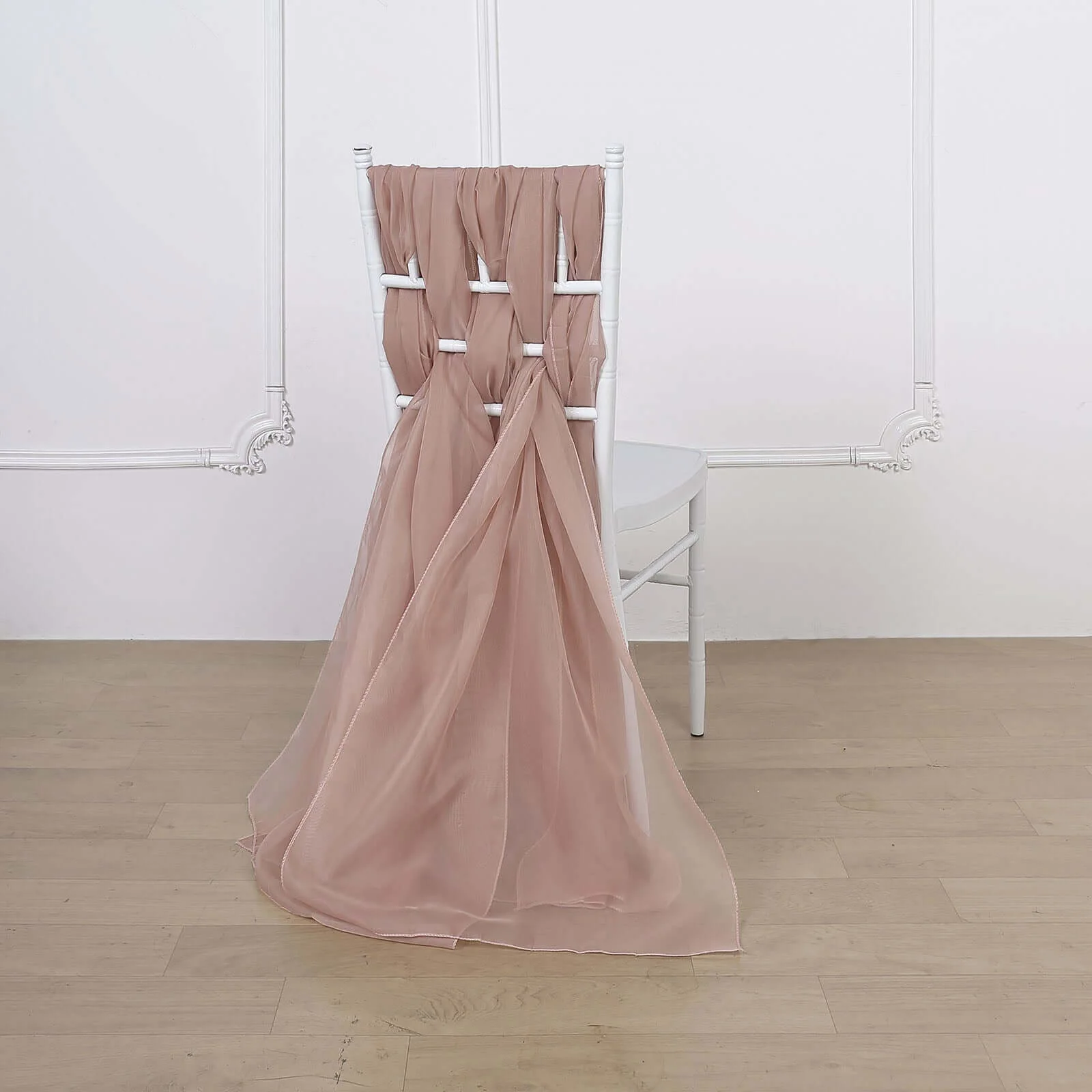 5 Pack Chiffon Chair Sashes 22"x78" Dusty Rose - Sheer Designer Chair Bows - Image 6