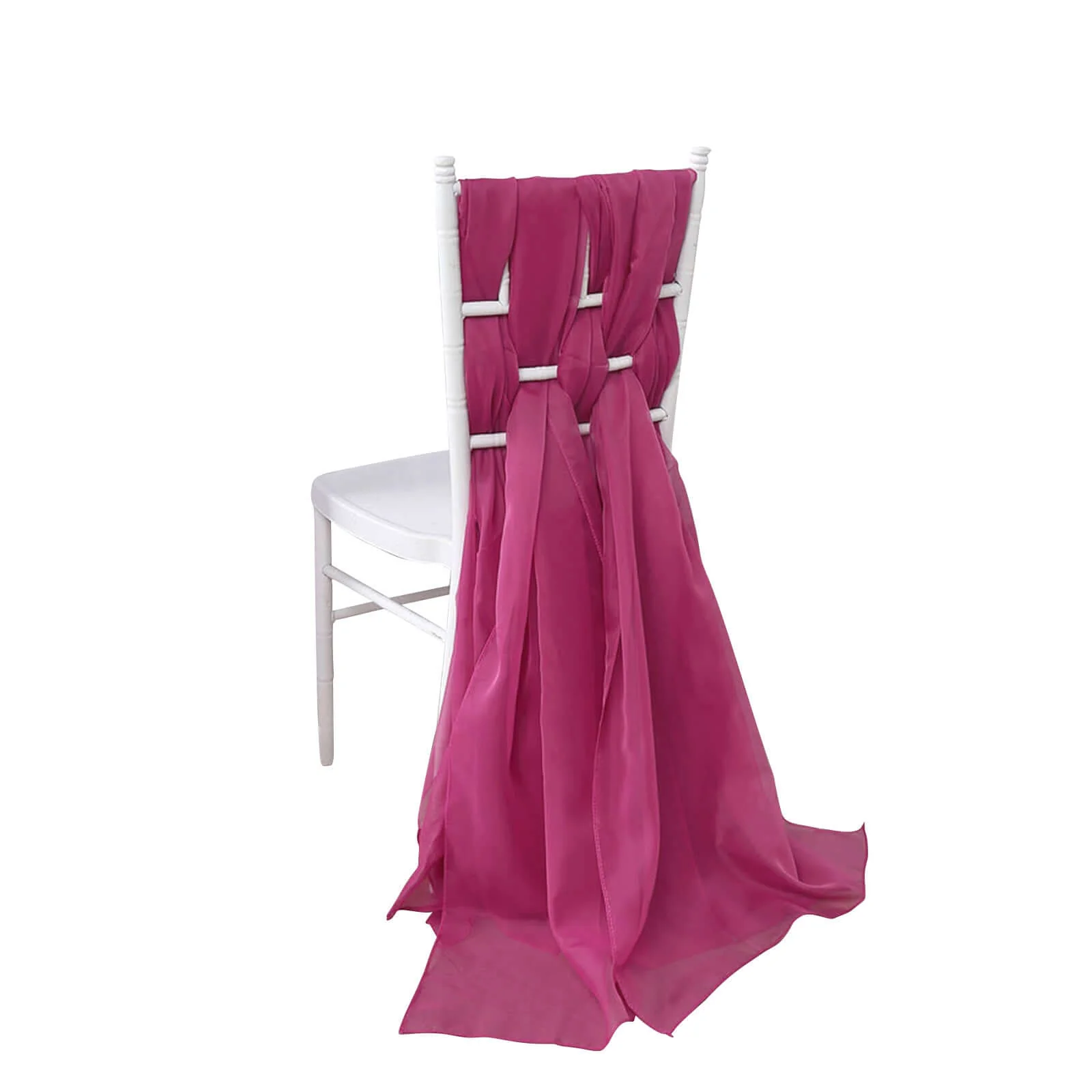 5 Pack Chiffon Chair Sashes 22"x78" Fuchsia - Sheer Designer Chair Bows - Image 2
