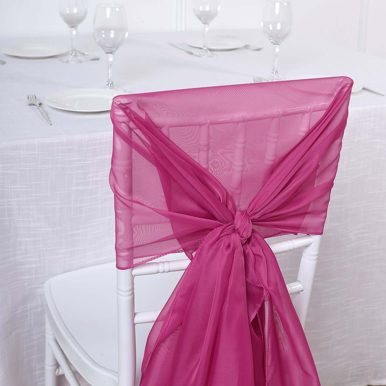 5 Pack Chiffon Chair Sashes 22"x78" Fuchsia - Sheer Designer Chair Bows - Image 5
