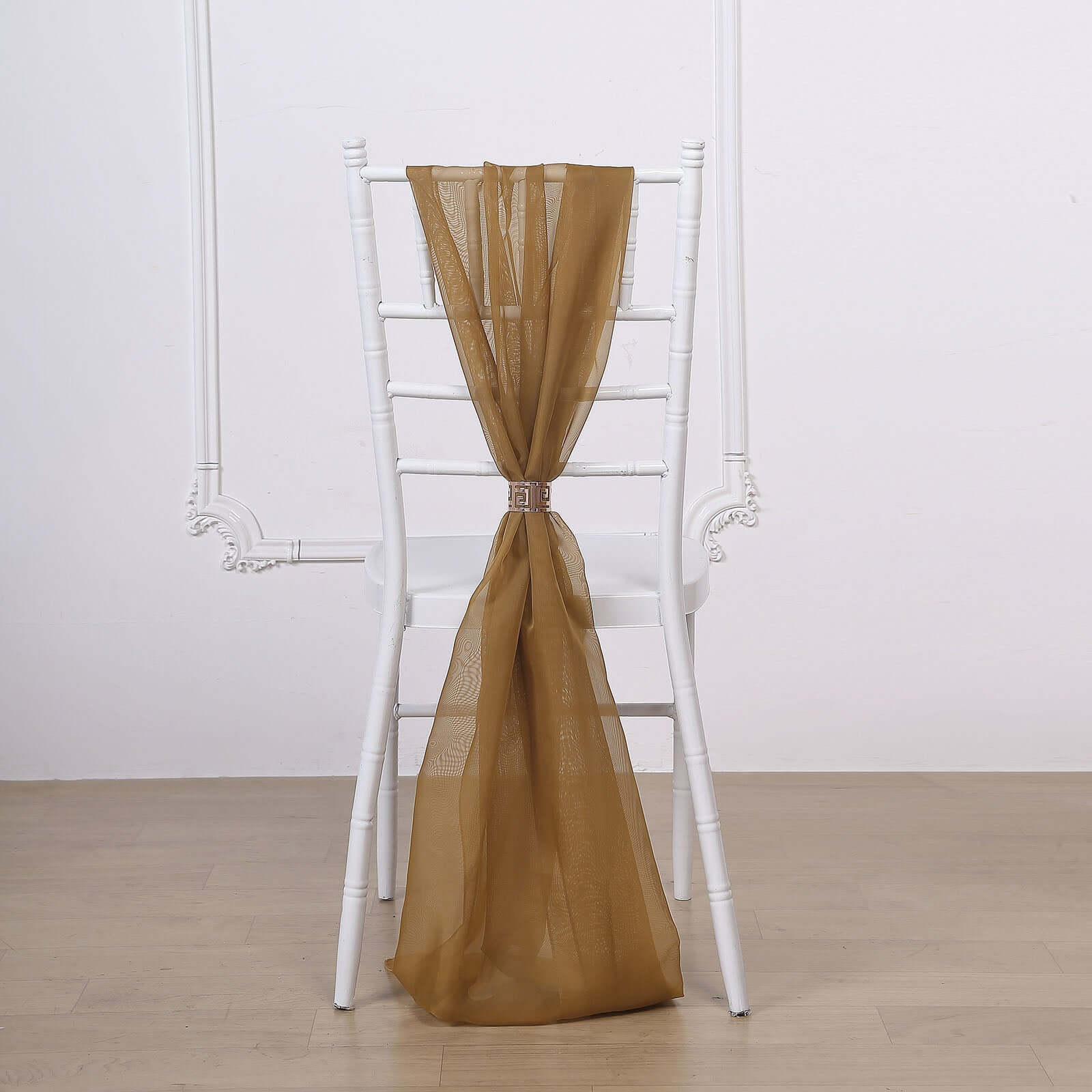 5 Pack Chiffon Chair Sashes 22"x78" Gold - Sheer Sophisticated Designer Chair Bows for Chic DIY Chair Styling