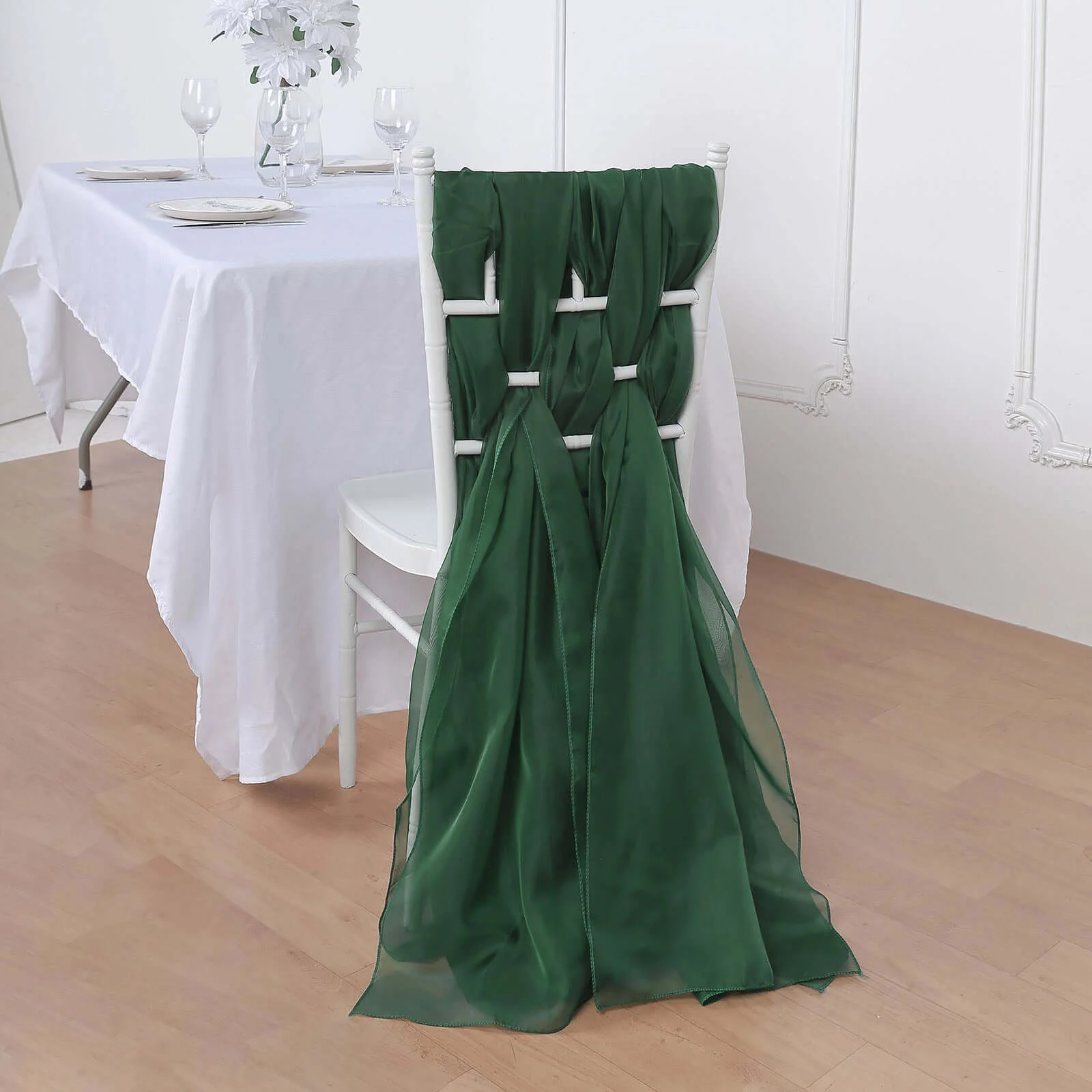 5 Pack Chiffon Chair Sashes 22"x78" Hunter Emerald Green - Sheer Designer Chair Bows - Image 6