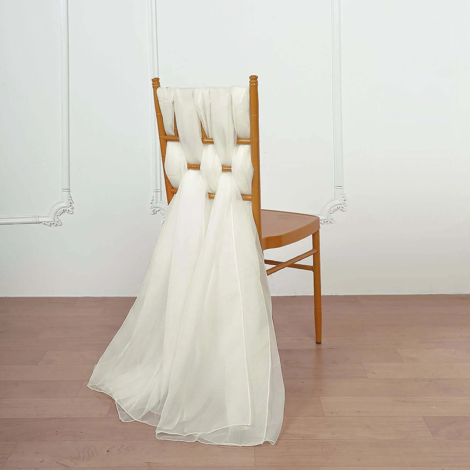 5 Pack Chiffon Chair Sashes 22"x78" Ivory - Sheer Designer Chair Bows - Image 7