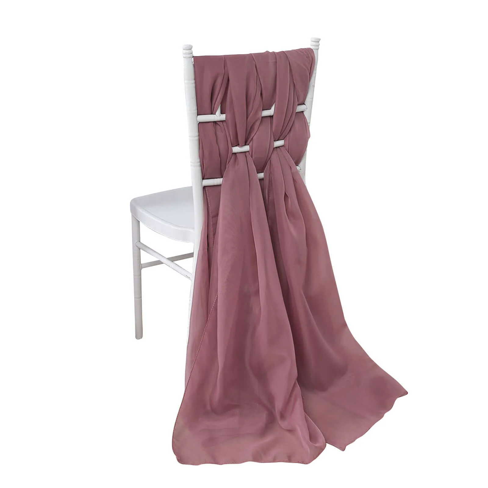 5 Pack Chiffon Chair Sashes 22"x78" Mauve Cinnamon Rose - Sheer Designer Chair Bows - Image 2