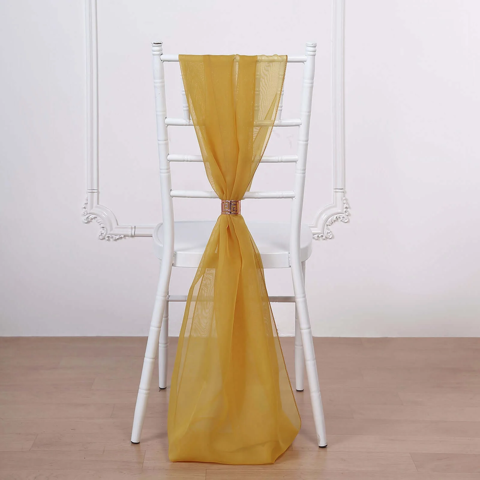 5 Pack Chiffon Chair Sashes 22"x78" Mustard Yellow - Sheer Designer Chair Bows