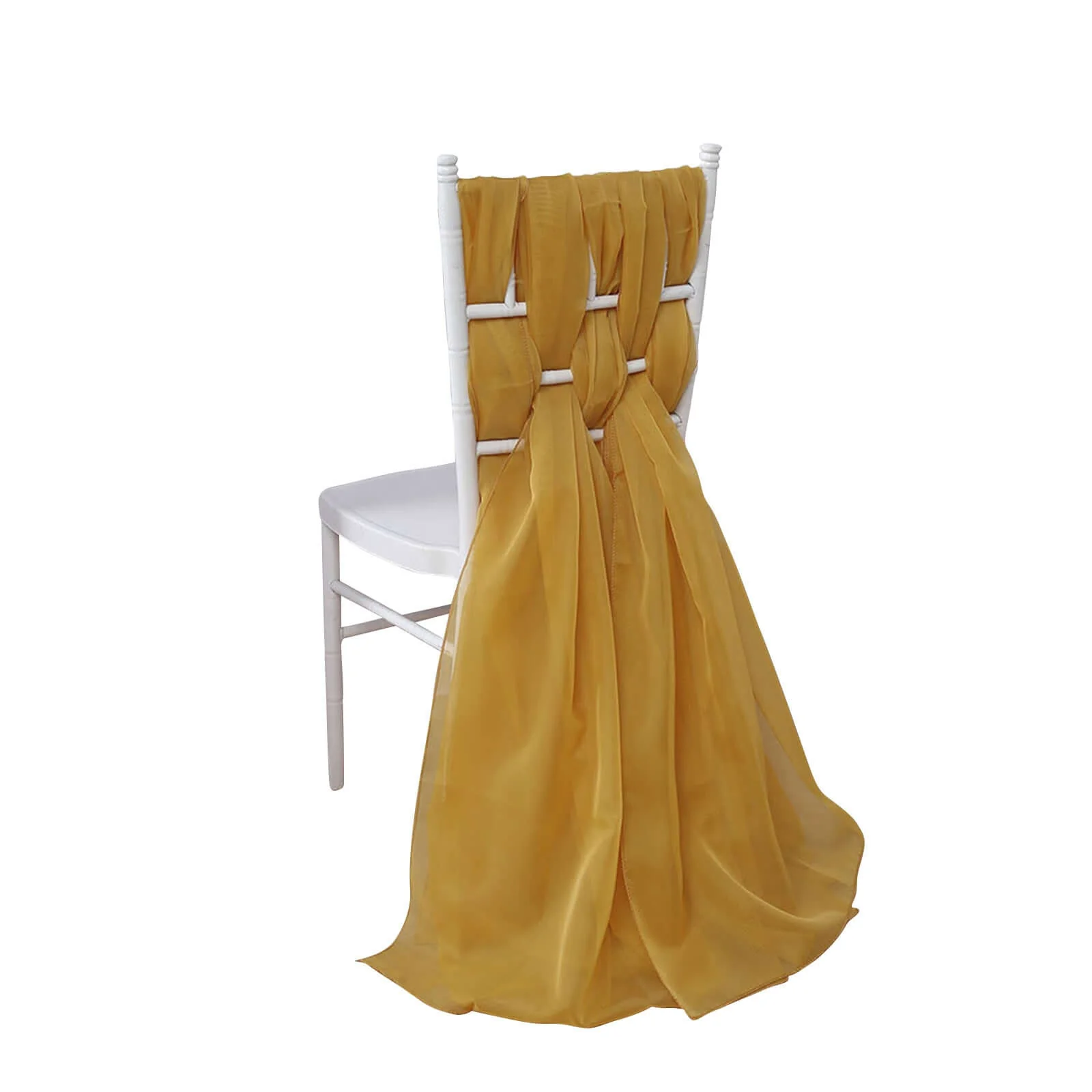 5 Pack Chiffon Chair Sashes 22"x78" Mustard Yellow - Sheer Designer Chair Bows - Image 2