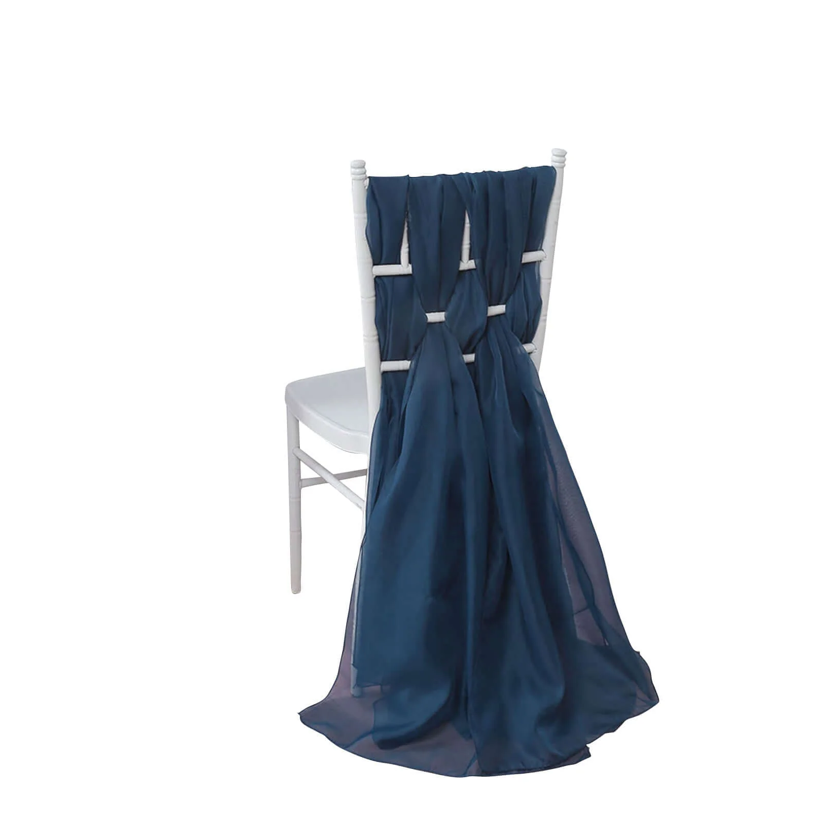 5 Pack Chiffon Chair Sashes 22"x78" Navy Blue - Sheer Designer Chair Bows - Image 2