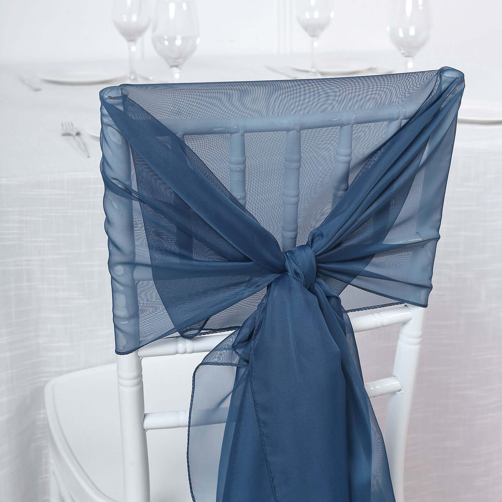 5 Pack Chiffon Chair Sashes 22"x78" Navy Blue - Sheer Designer Chair Bows - Image 5