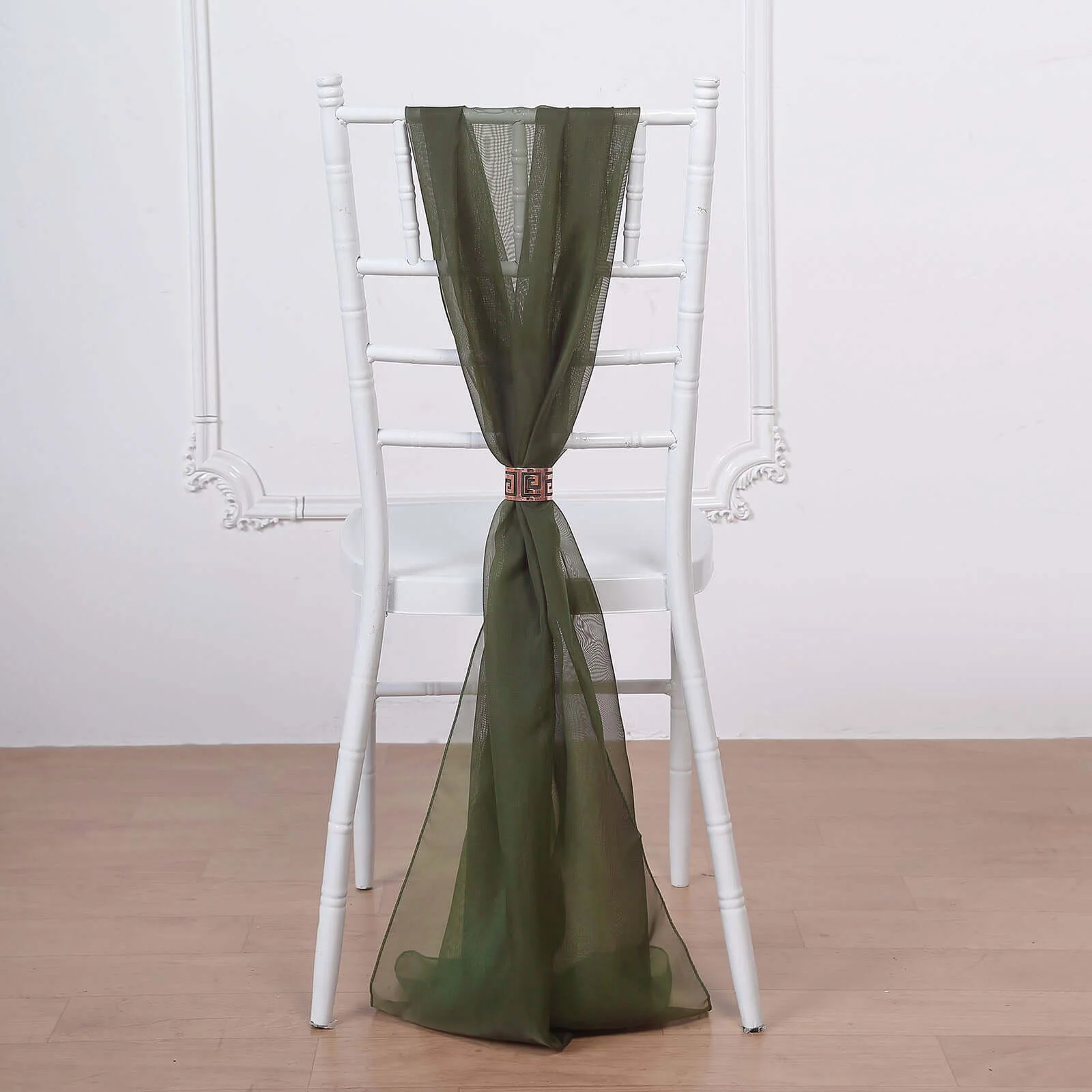5 Pack Chiffon Chair Sashes 22"x78" Olive Green - Sheer Designer Chair Bows