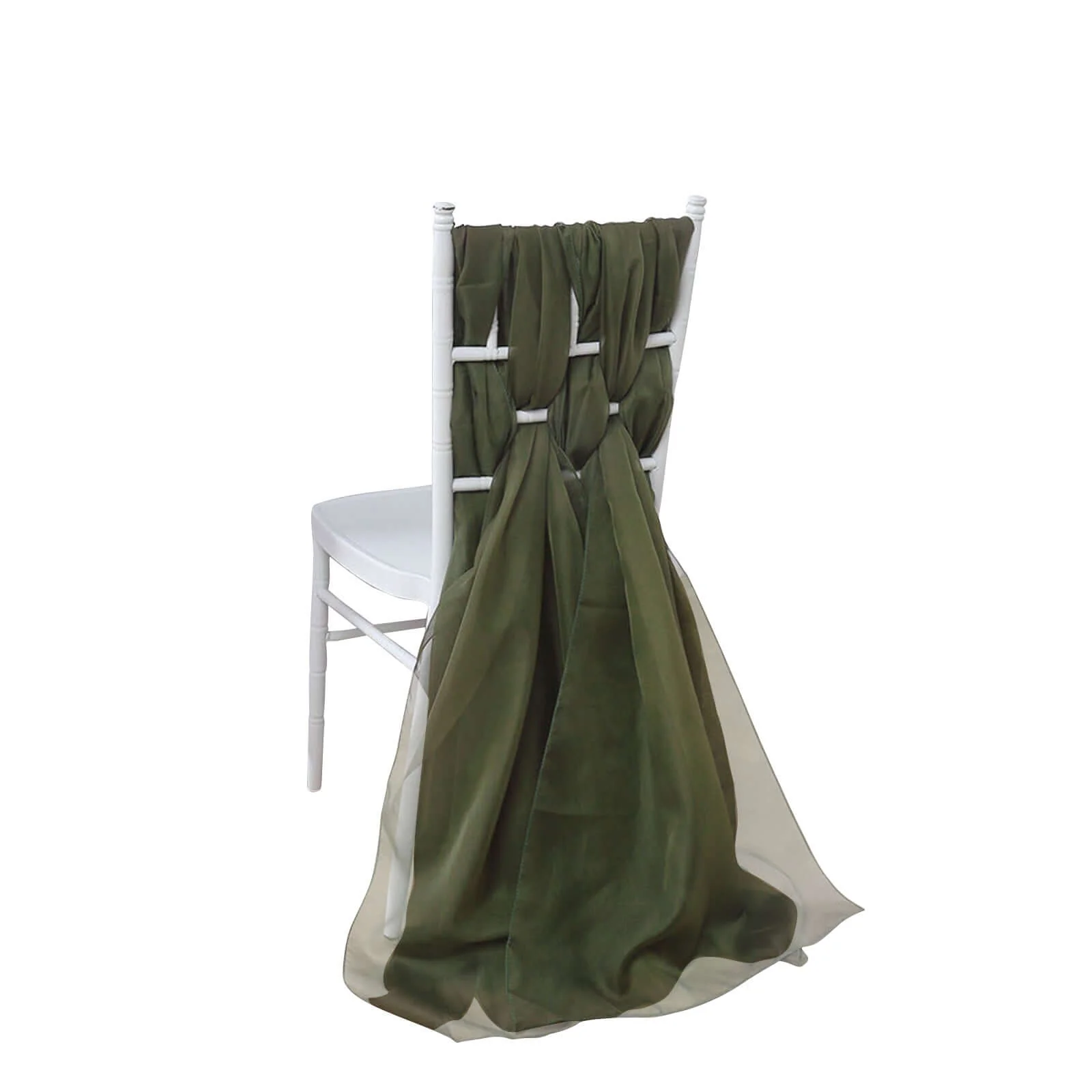 5 Pack Chiffon Chair Sashes 22"x78" Olive Green - Sheer Designer Chair Bows - Image 2