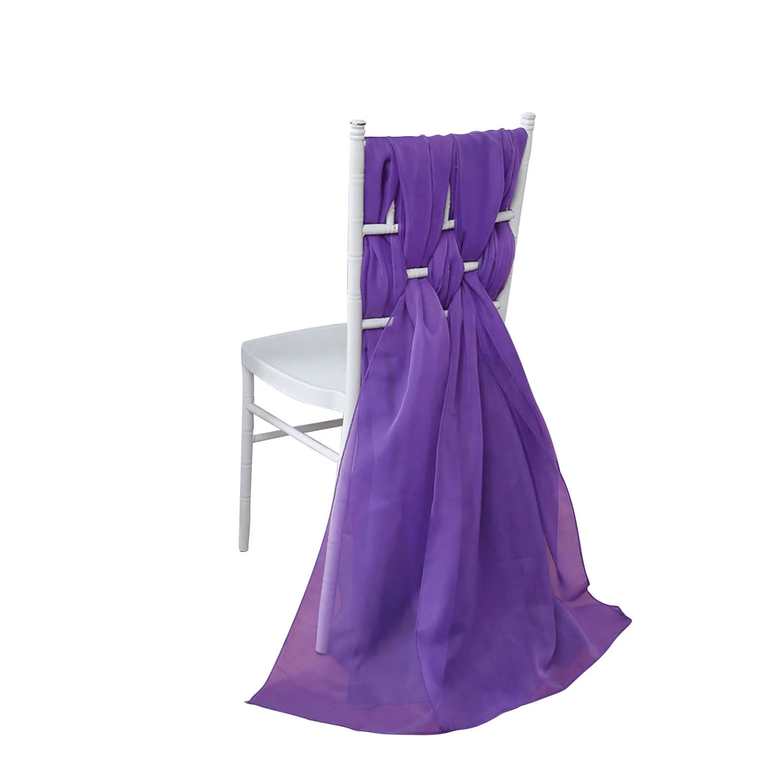 5 Pack Chiffon Chair Sashes 22"x78" Purple - Sheer Designer Chair Bows - Image 2