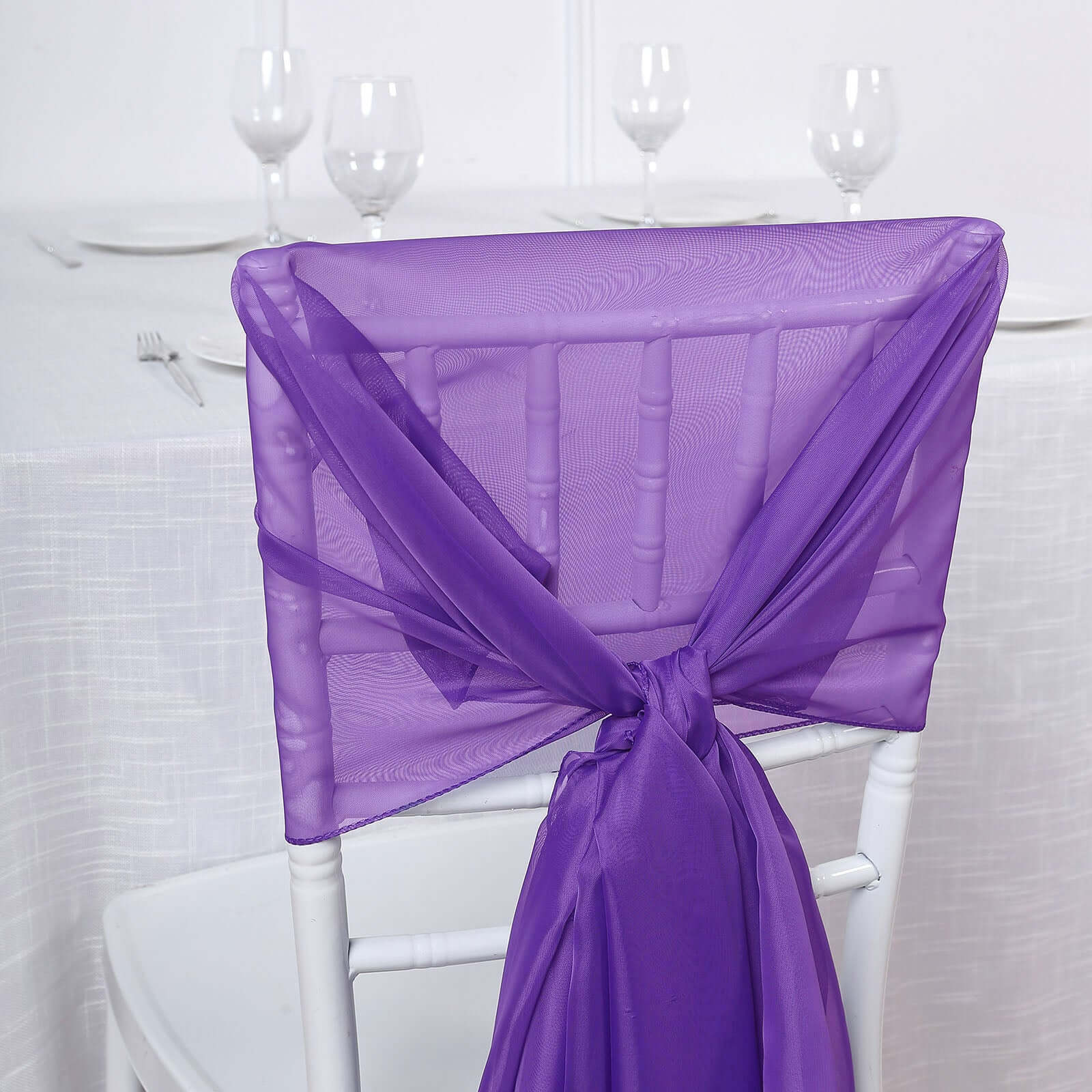 5 Pack Chiffon Chair Sashes 22"x78" Purple - Sheer Designer Chair Bows - Image 6