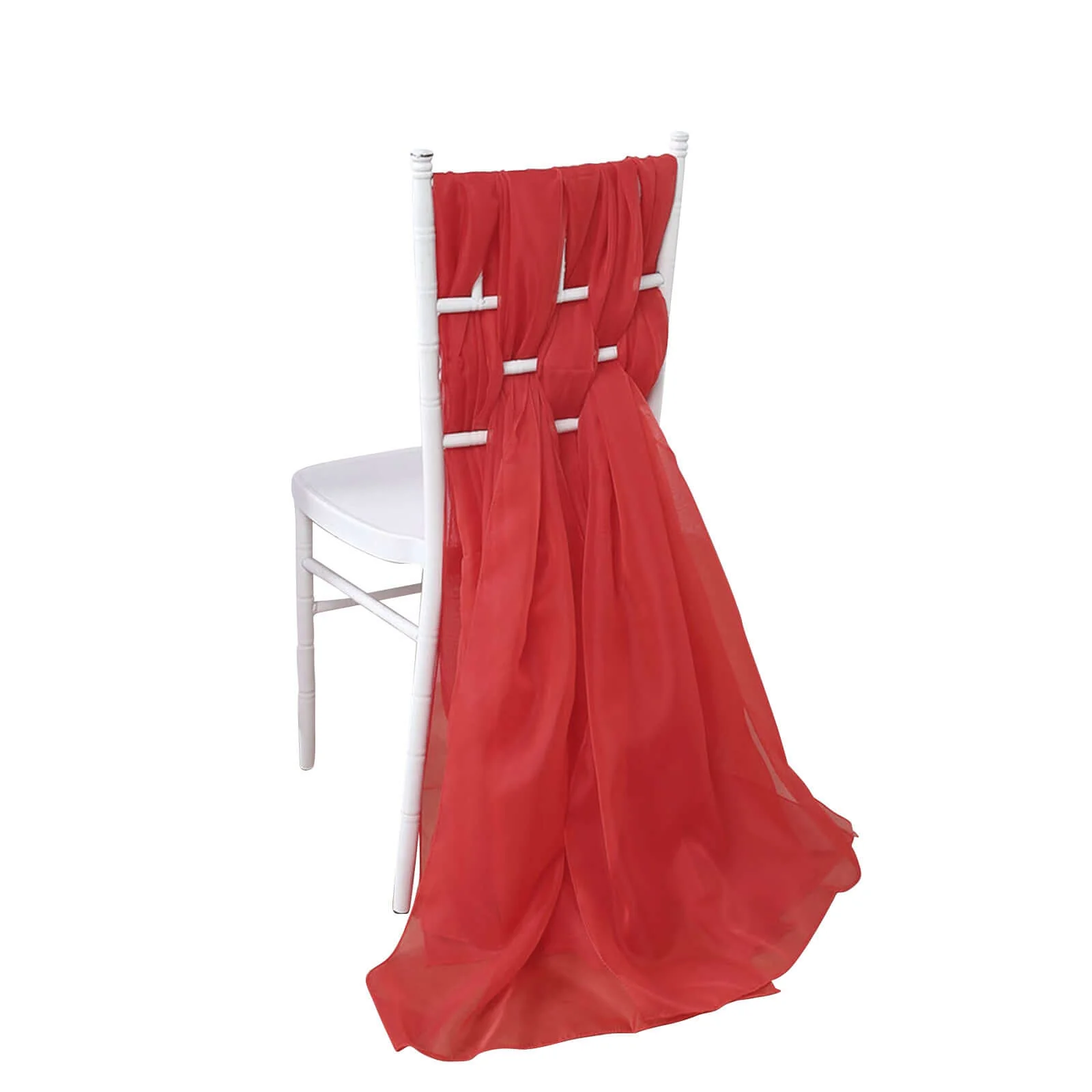 5 Pack Chiffon Chair Sashes 22"x78" Red - Sheer Designer Chair Bows - Image 2