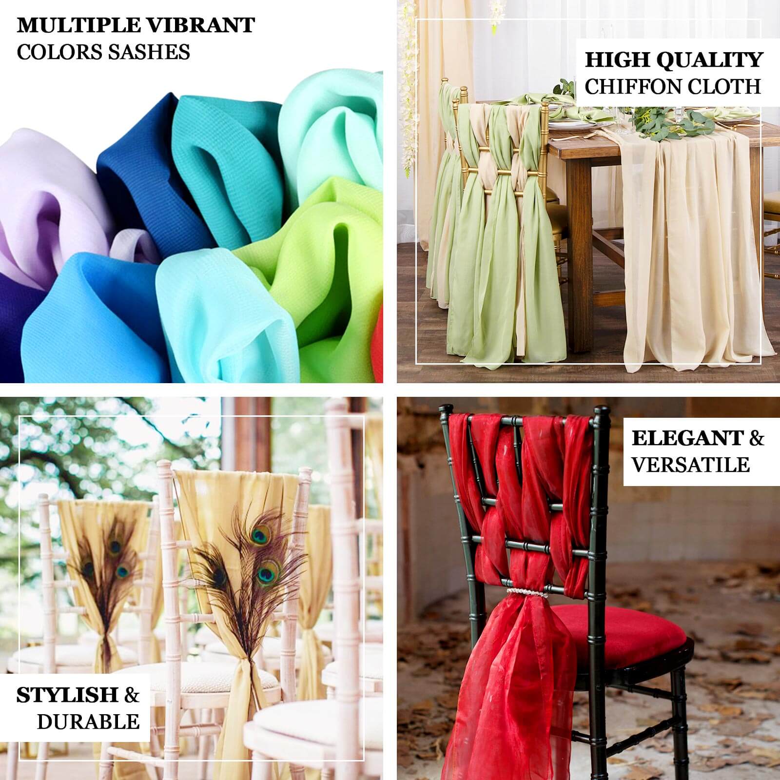 5 Pack Chiffon Chair Sashes 22"x78" Red - Sheer Designer Chair Bows - Image 3