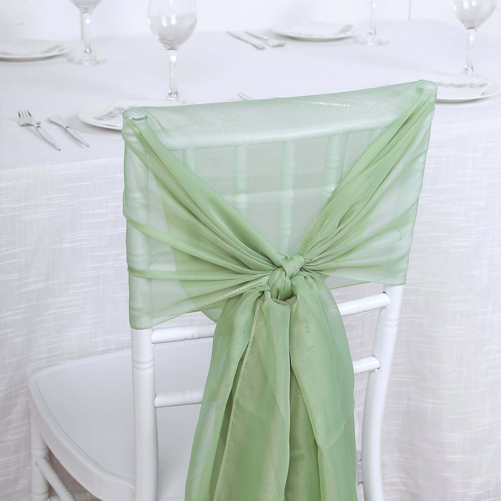5 Pack Chiffon Chair Sashes 22"x78" Sage Green - Sheer Designer Chair Bows - Image 5