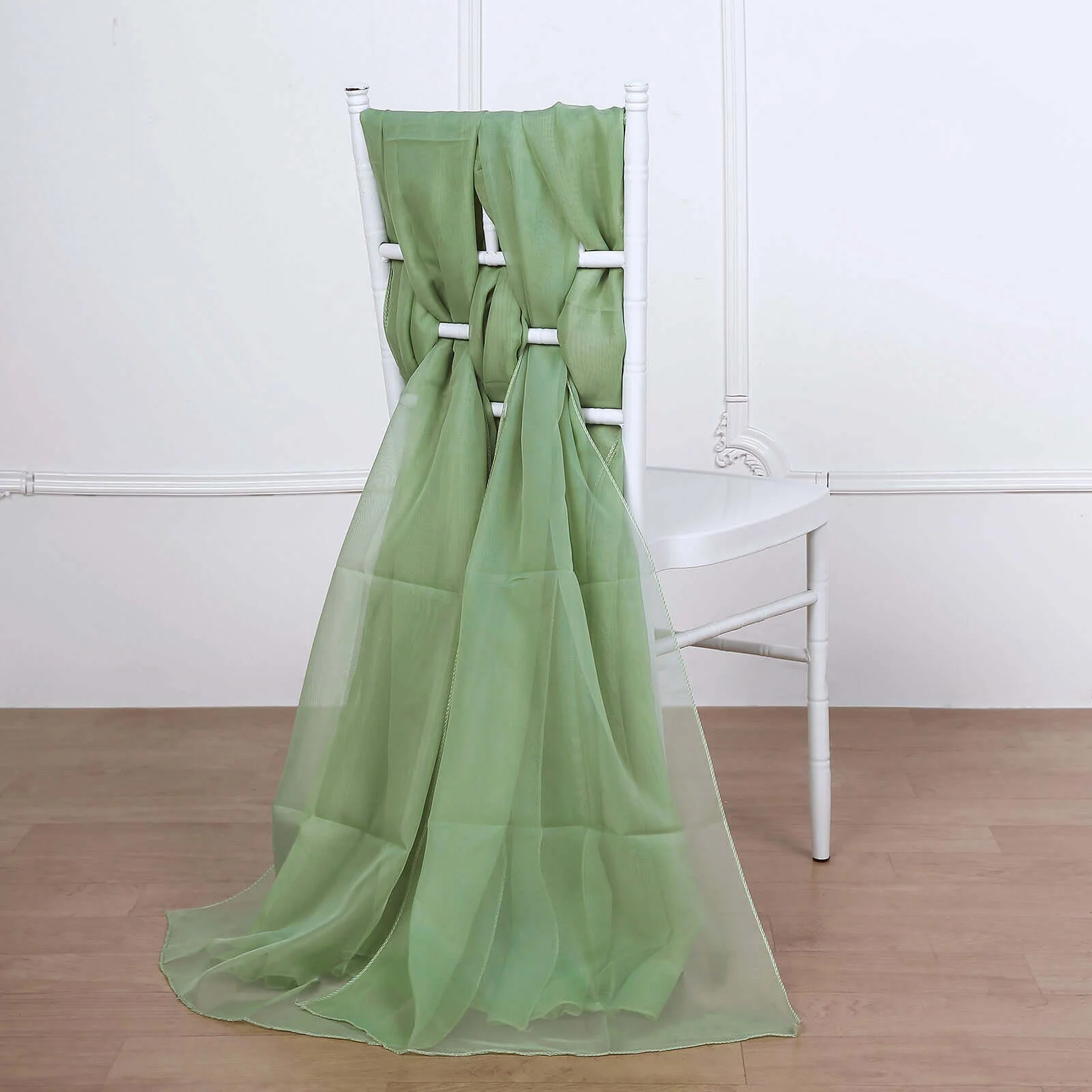 5 Pack Chiffon Chair Sashes 22"x78" Sage Green - Sheer Designer Chair Bows - Image 6