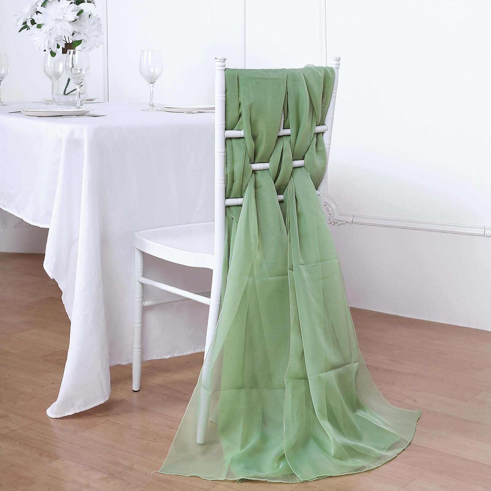 5 Pack Chiffon Chair Sashes 22"x78" Sage Green - Sheer Designer Chair Bows - Image 7