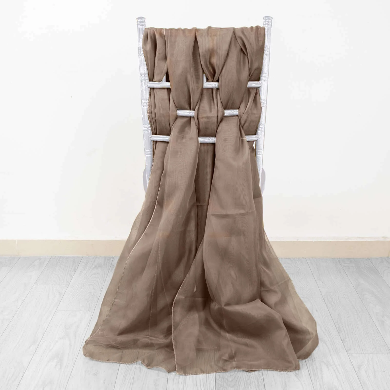 5 Pack Chiffon Chair Sashes 22"x78" Taupe - Sheer Designer Chair Bows - Image 7