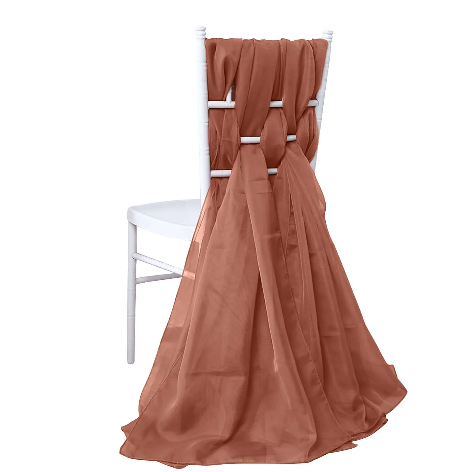 5 Pack Chiffon Chair Sashes 22"x78" Terracotta (Rust) - Sheer Designer Chair Bows - Image 2