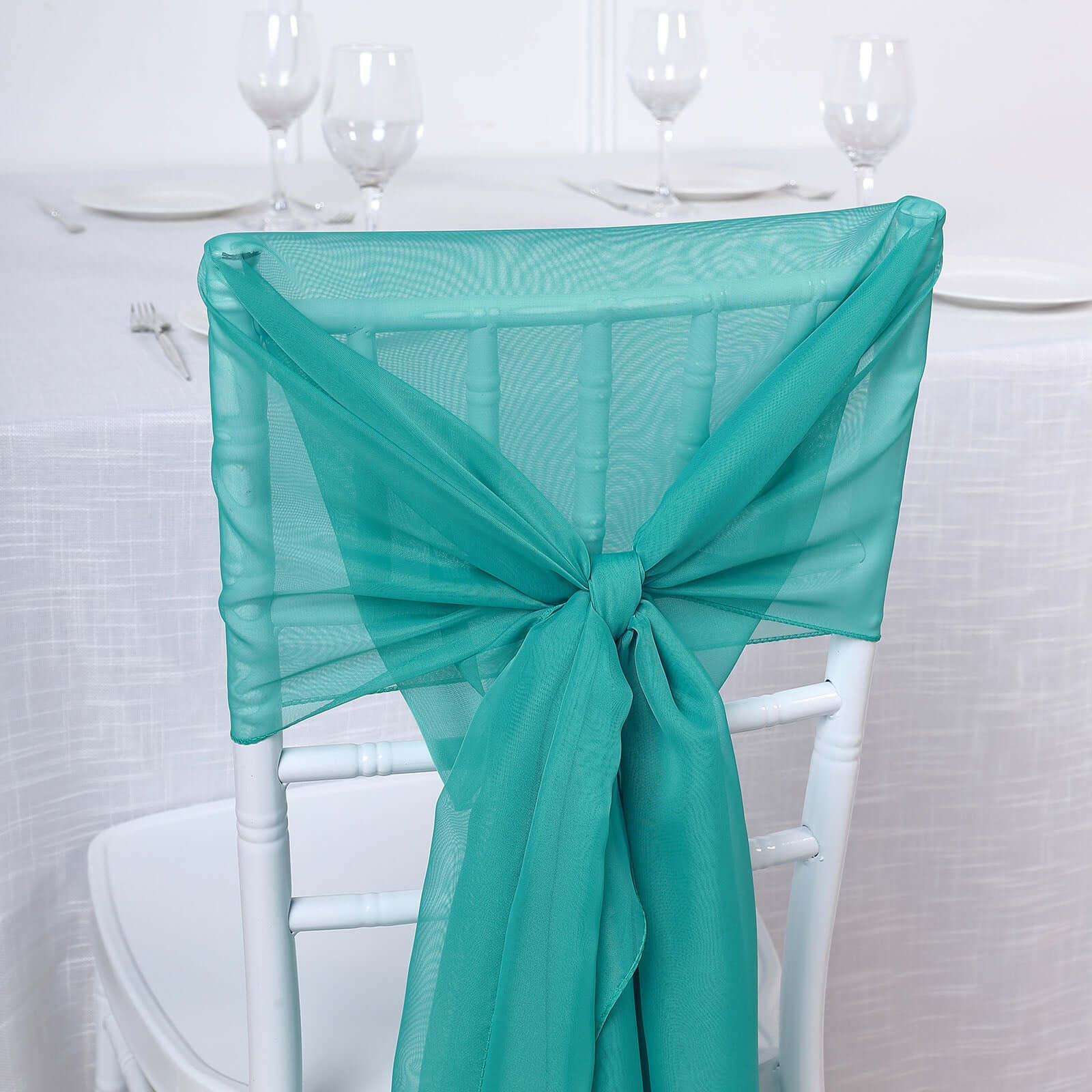 5 Pack Chiffon Chair Sashes 22"x78" Turquoise - Sheer Designer Chair Bows - Image 5