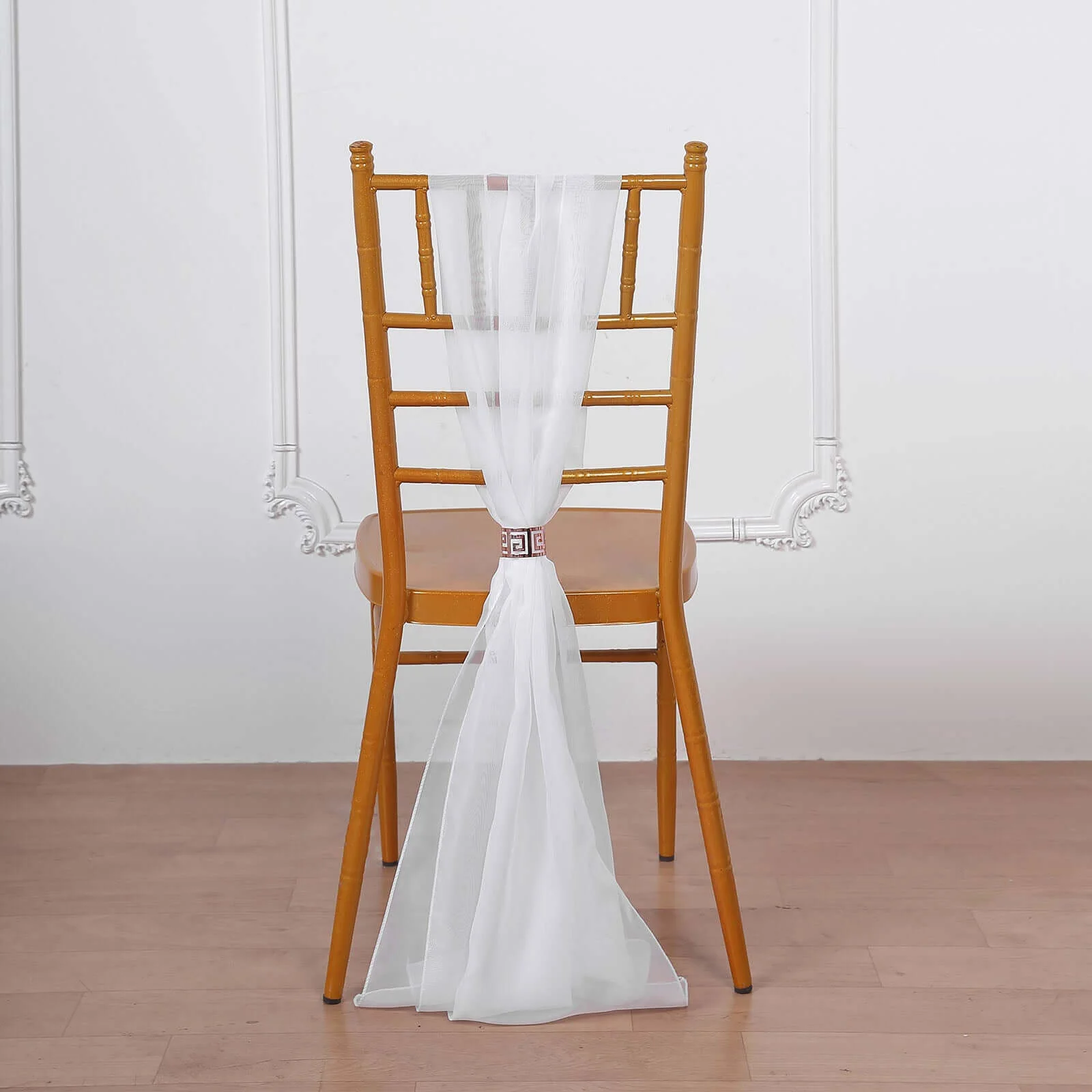 5 Pack Chiffon Chair Sashes 22"x78" White - Sheer Sophisticated Designer Chair Bows for Chic DIY Chair Styling